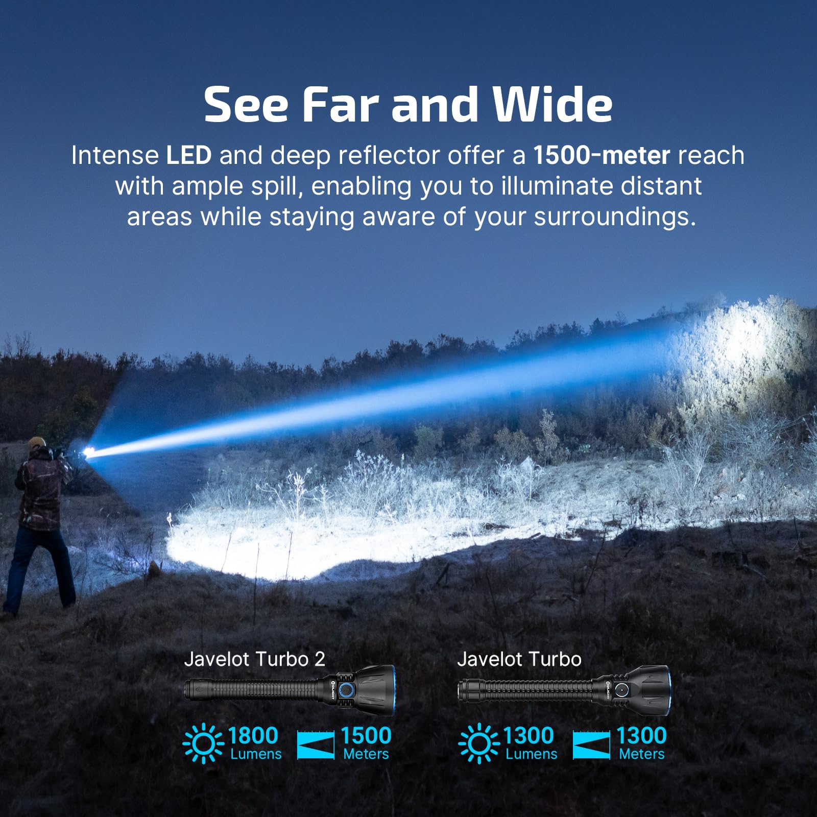 OLIGHT Javelot Turbo 2 Tactical Flashlight 1800 Lumen, 4921ft Throw, Dual-Switch, Wireless Remote, Black