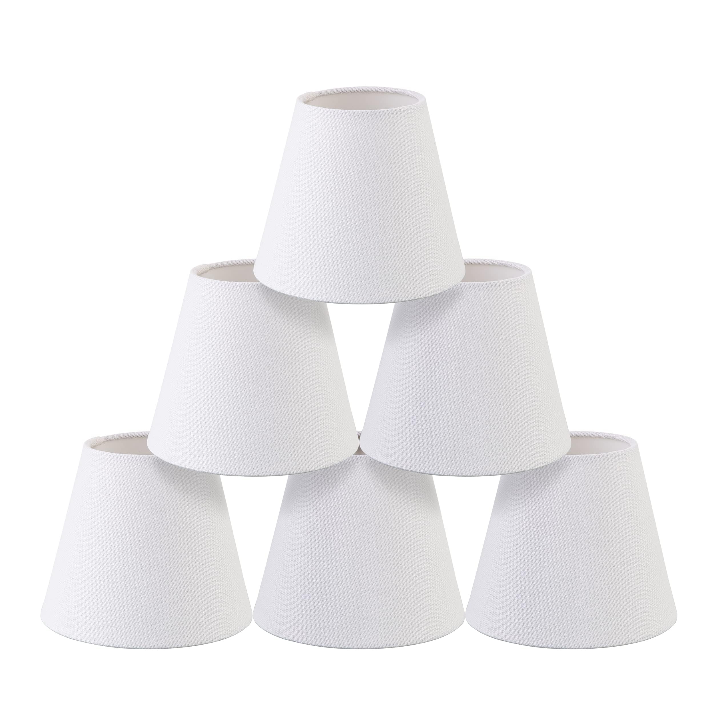 Senmao Home Decor Chandelier Shades Set of 6, White Linen Mini Lamp Shades, 3in Top x 6in Bottom x 5in Height