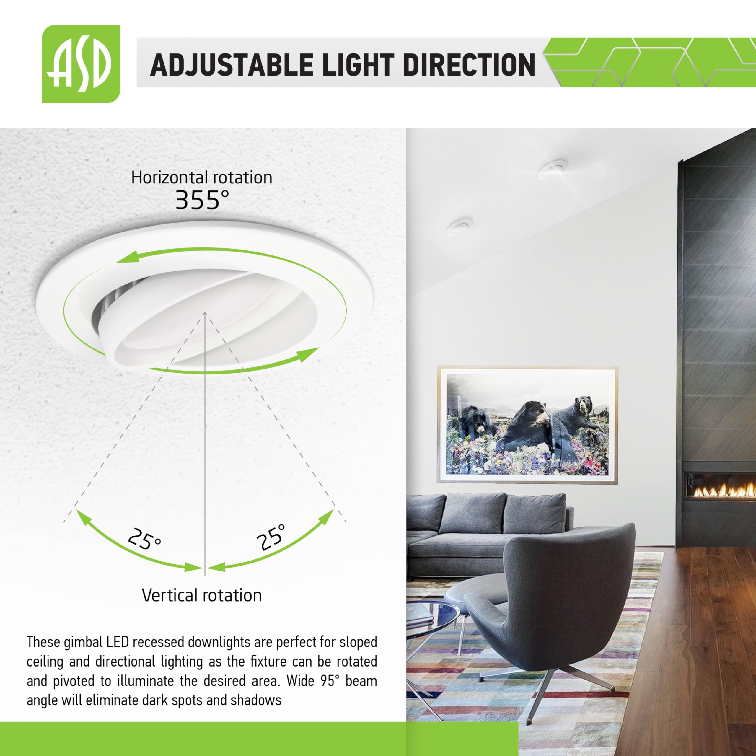 ASD 6" Gimbal Retrofit LED Can Light, 4000K Bright White, 15W, Dimmable, 1050Lm, Aluminum, 1 Pack, Model A-R