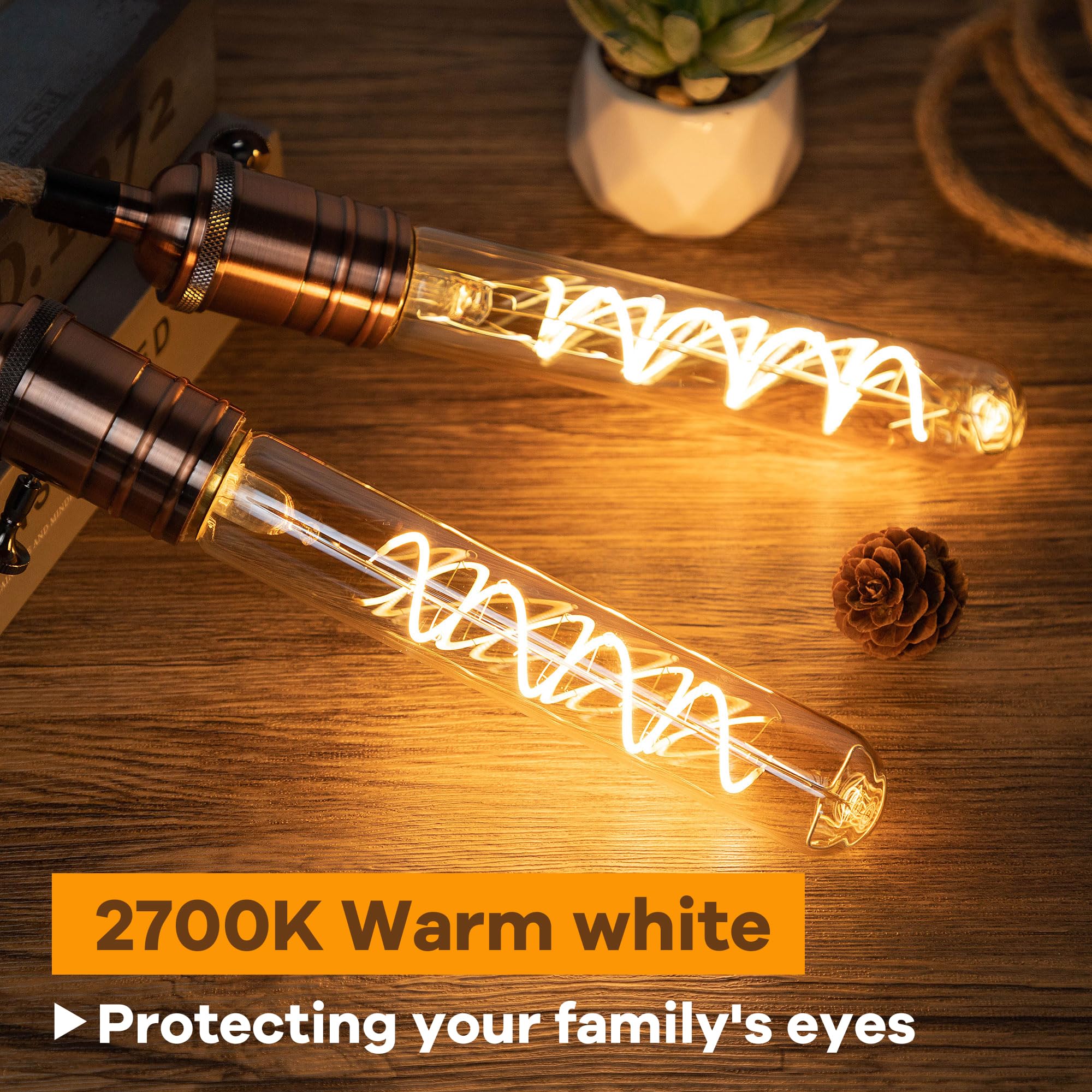 E26 Tubular Led Light Bulbs 40Watt,7.3Inch T10 Tube Long Light Bulb Dimmable,4W Thin Vintage Edison Led Filament Decorative Anti