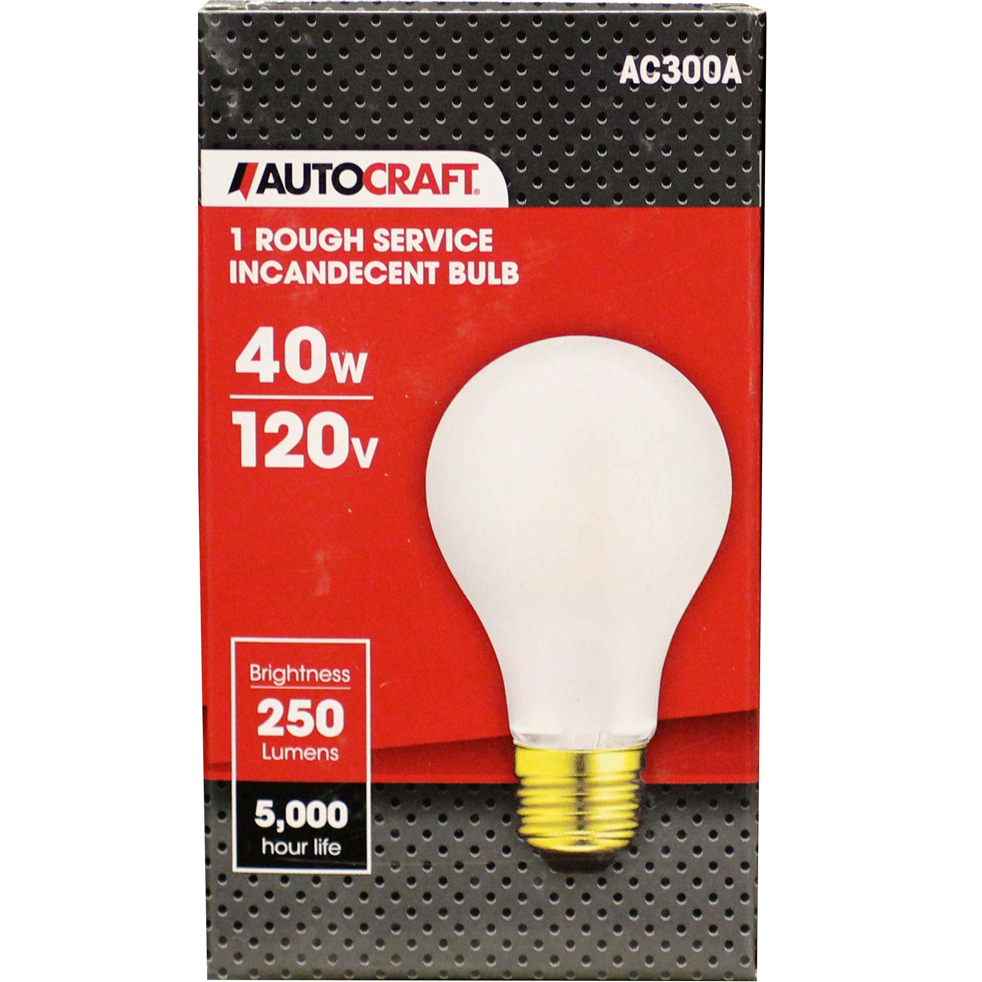 Autocraft Silicone Coated Vibration Resistant Rough Service Shop Light Bulb, 40 Watts, 120 Vac, 250 Lumens, 5,000 Hour Life, Bra