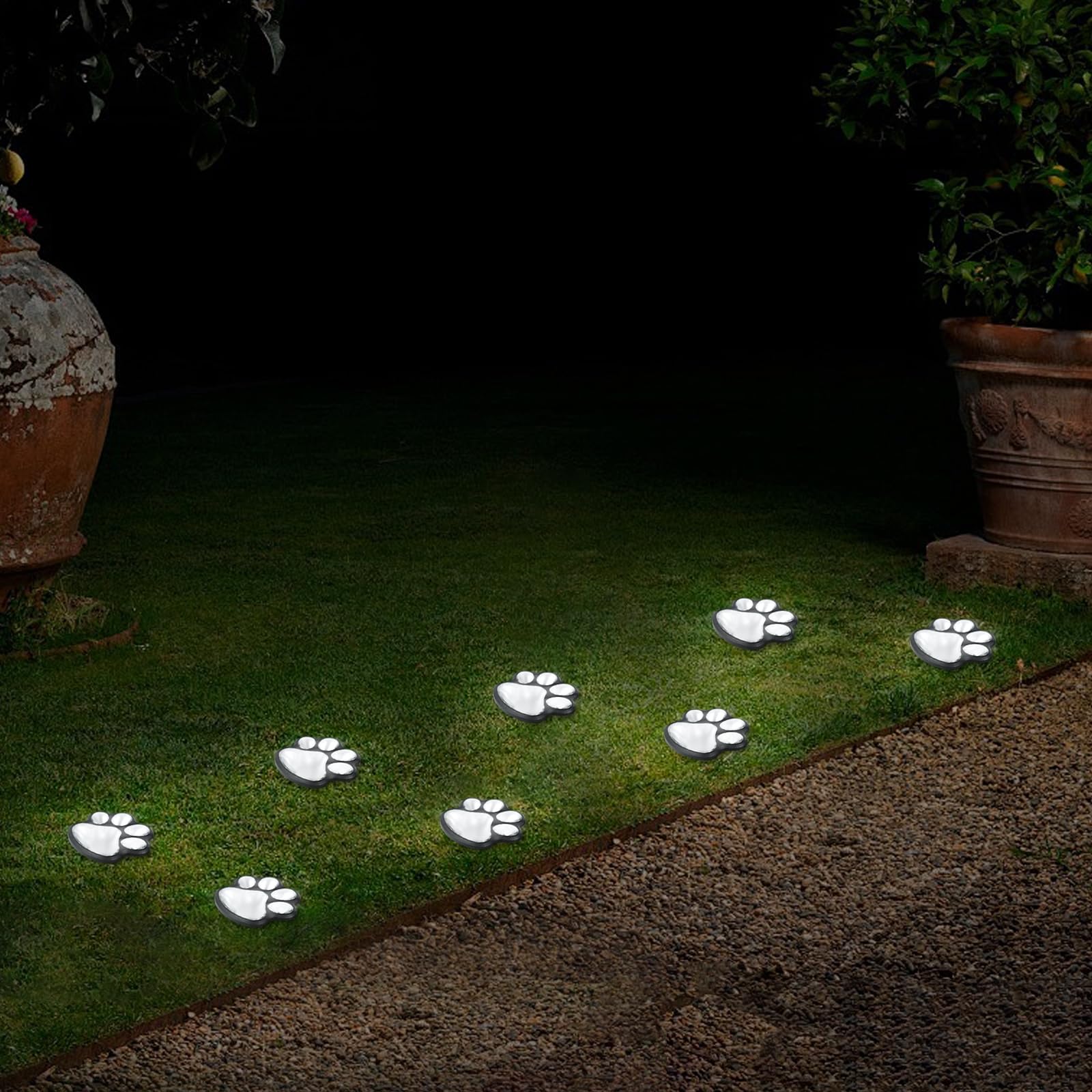 Ratopo Animal Paw Print Solar Lights - 4 Pack, IP55 Waterproof, Cool White Outdoor Garden Decor, Model 19-WD-4