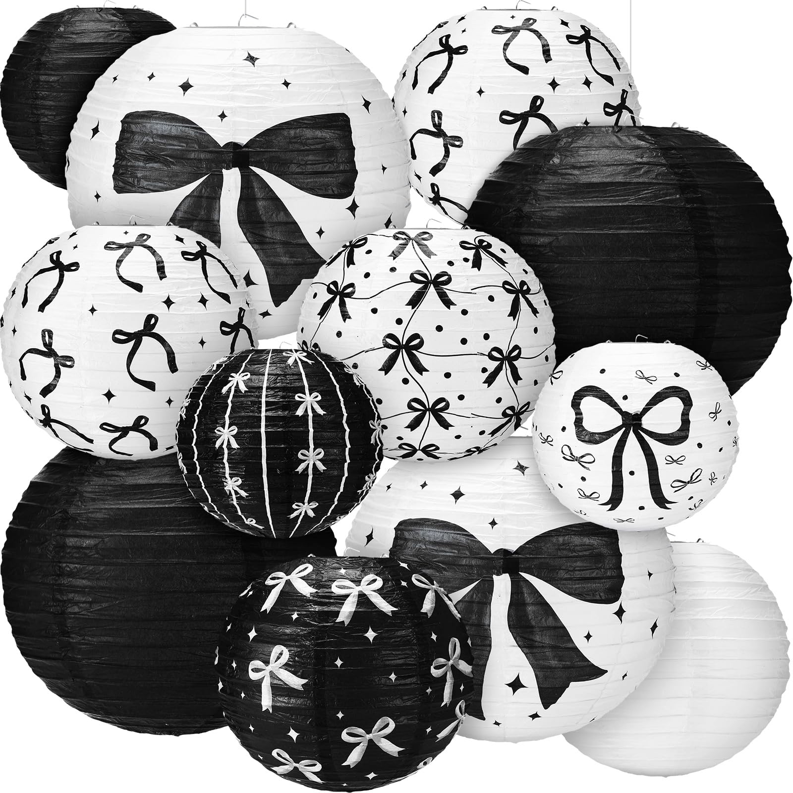 Glooglitter 12 Pcs Black Bow Paper Lanterns Black Bow Birthday Party Decorations Birthday Decor For Girls Women Weddings Bachelo