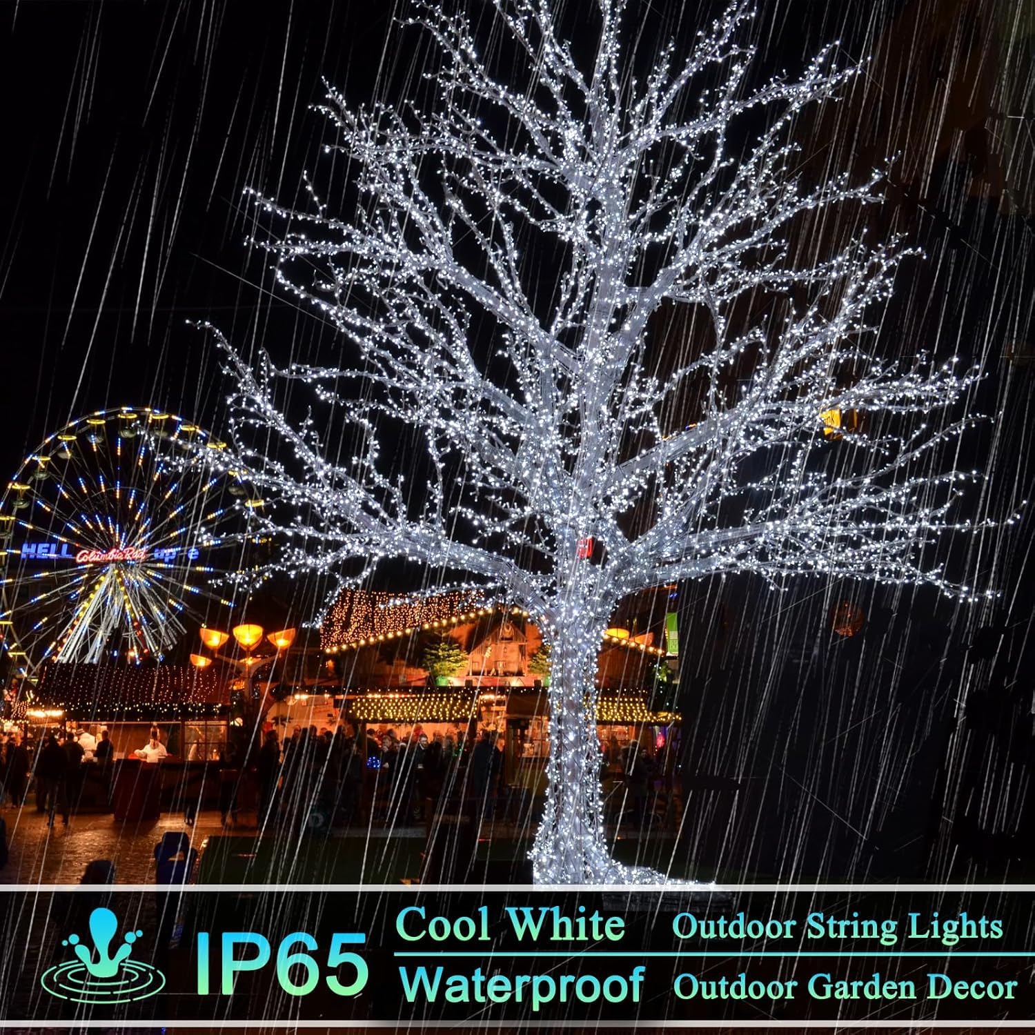 OZS Solar Christmas String Lights 480LED 6 Pack Waterproof Green Wire Cool White for Outdoor Garden Party Wedding Decorations