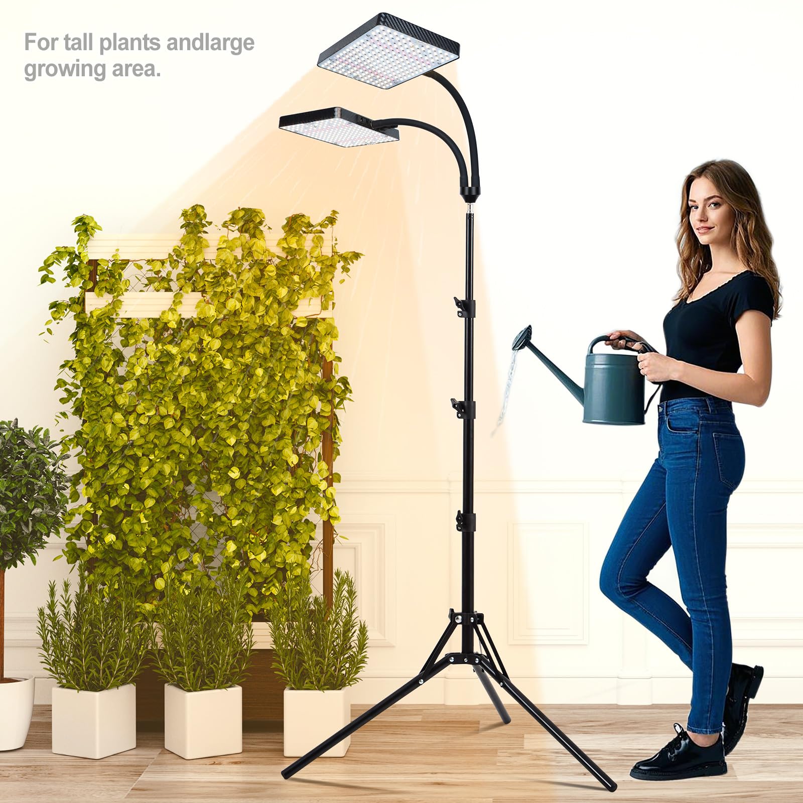 Orchbloom Grow Light with Stand, 50W Full Spectrum Plant Lamp, 2 Head, Black, Model Zinqolay