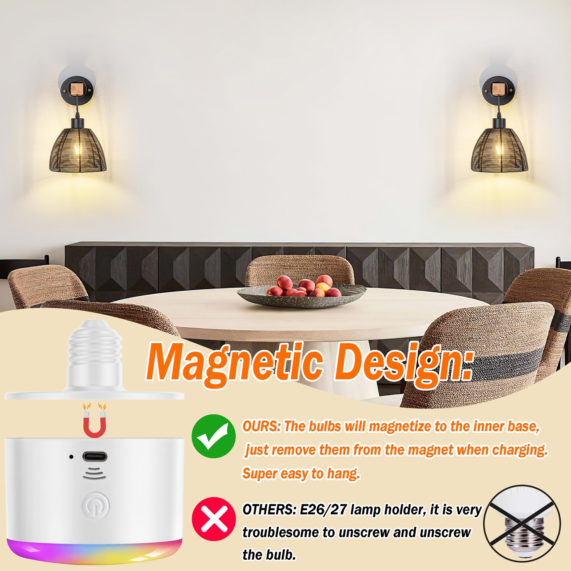 Battery Operated Wall Sconce, Wireless Wall Sconces Set Of Two With Remote Control, Indoor Dimmable Battery Operated Wall Lights