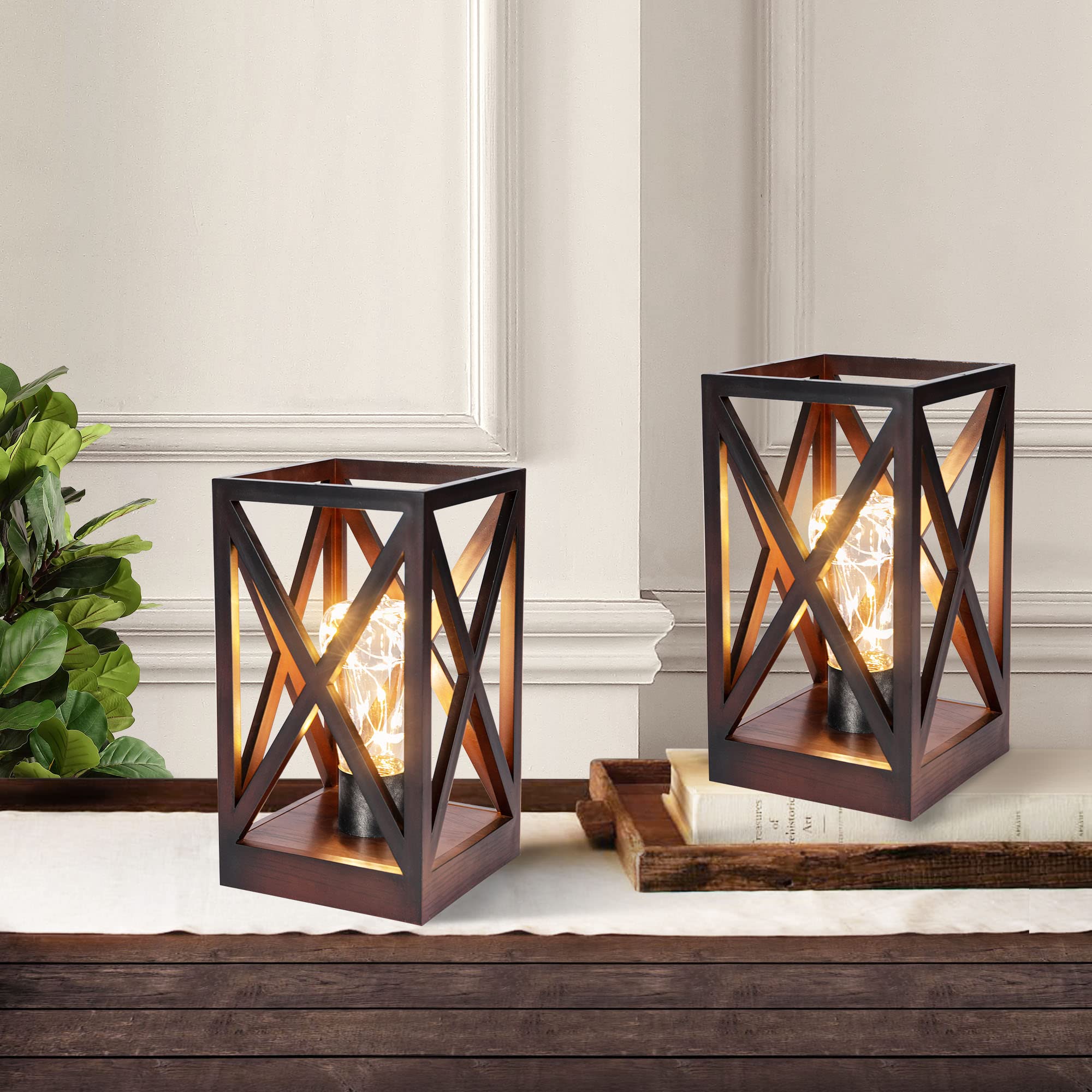 Wingbo 2 Pack Retro Battery Powered Table Lamps, Battery Operated Cordless Lamp Set, Portable Nightlight Decorative Light For Li