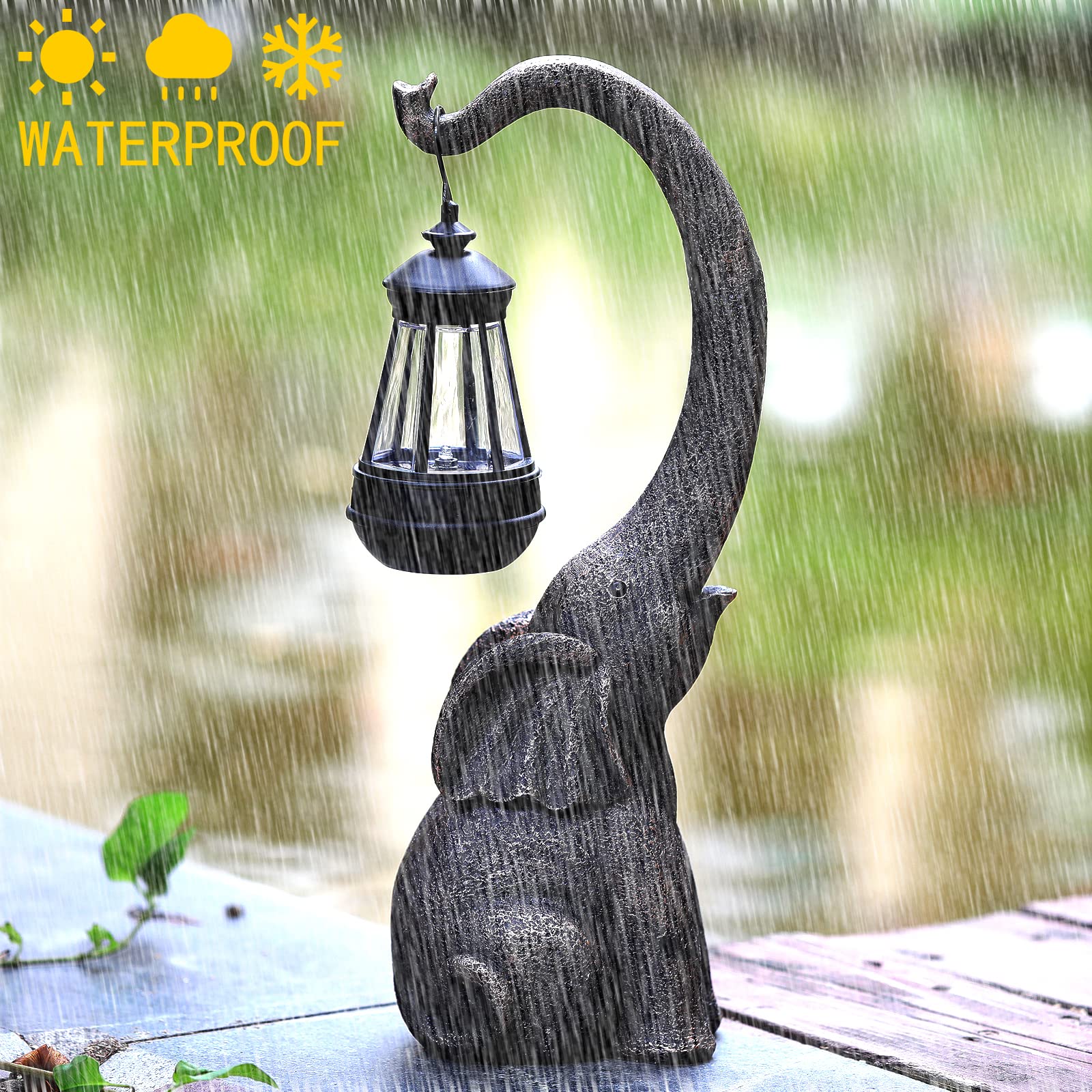 Ivcoole 15&quot; Gray Elephant Solar Garden Statue - Outdoor Christmas Decor Gift For Women & Family