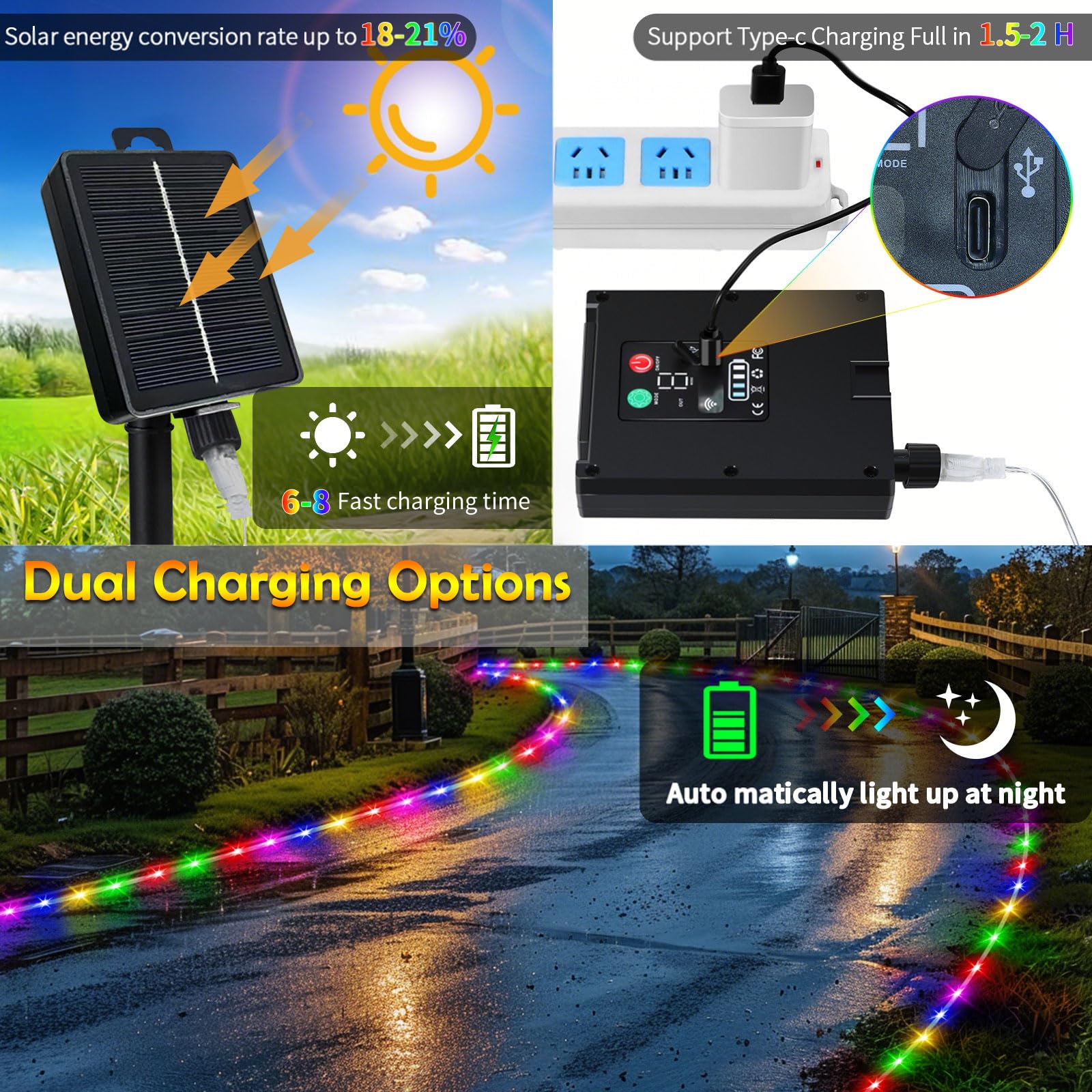 Solar Rope Lights Waterproof Ip65 39Ft 100Leds 4 Pack Outdoor Led Outdoor Remote-Control Lights For Party Garden Yard Home Weddi