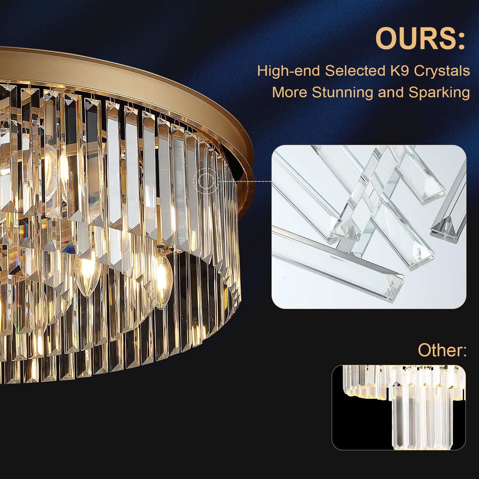 A AXILIXI 30" Gold Crystal Chandelier, 12-Lights, Modern Round Design, Brass Metal, Model 88317, Ideal for Dining Room & Entryway