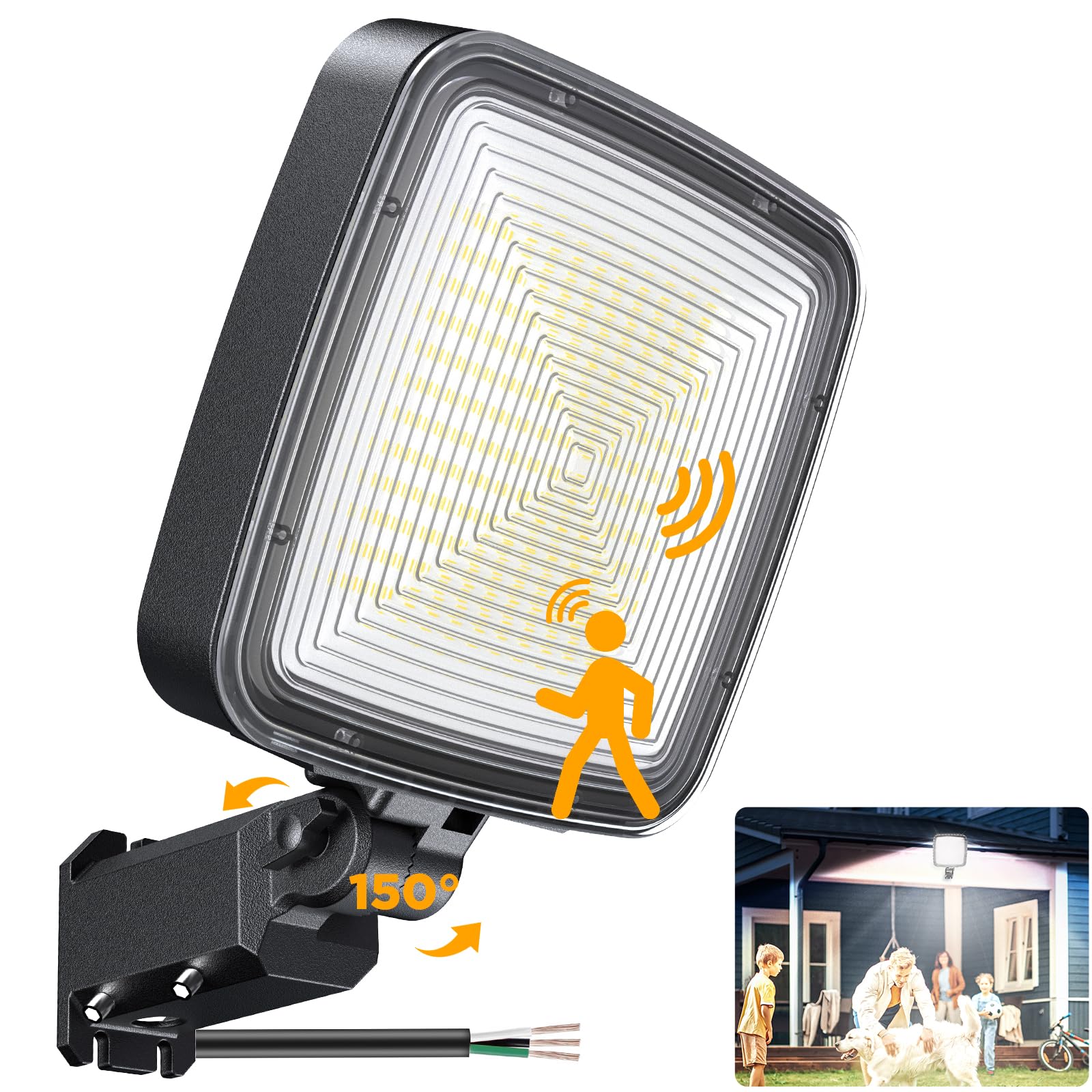 Willgotop 150W Led Parking Lot Light Motion Sensor Flood Light Outdoor, 20000Lm Led Barn Light With Dusk To Dawn Photocell, 6500K 150° Adjustable Security Lights For Garage Yard Farmhouse
