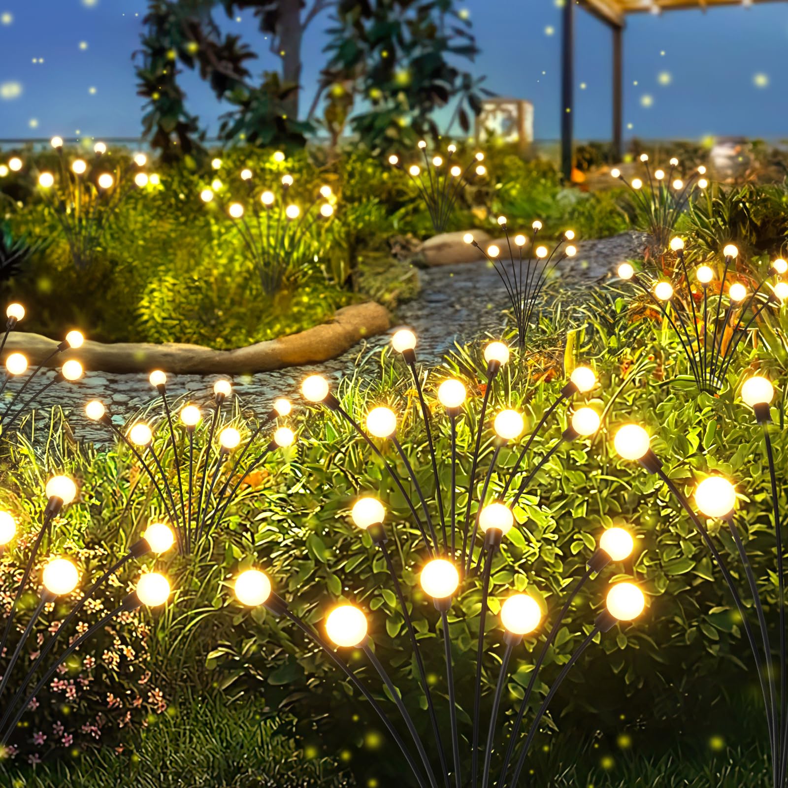 LETMY Solar Garden Lights - 32 LED Waterproof Firefly Lights, 4 Pack, Model: Solar Swaying Lights 04, Outdoor Decorative Lighting