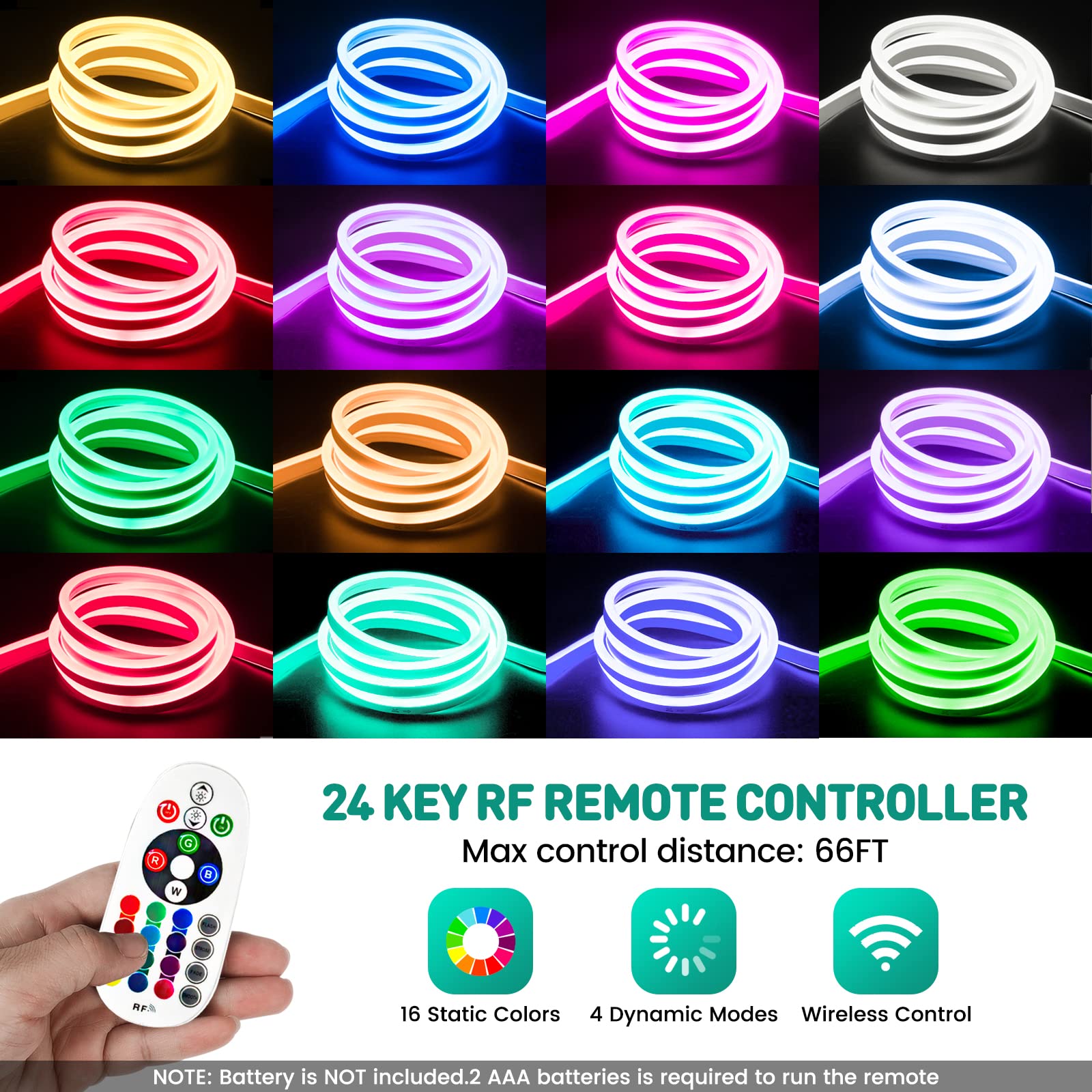 GZBtech RGB LED Neon Rope Lights 82FT, Waterproof Color Changing, Dimmable, Indoor/Outdoor Use, Model SM-Neon-RGB-82FT