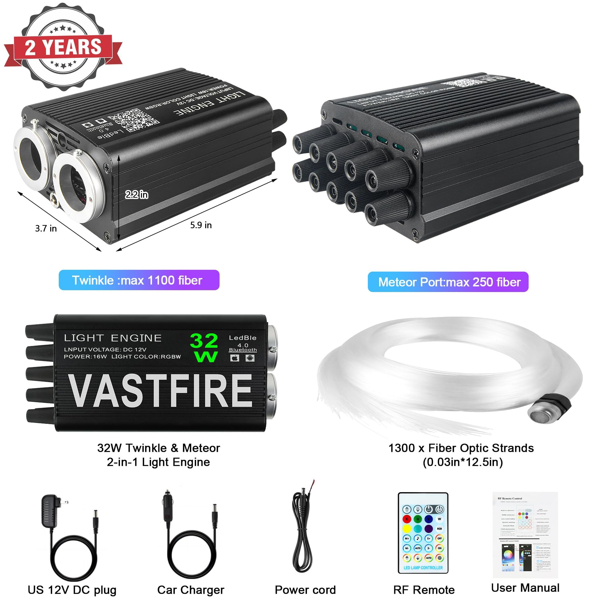 Starlight Headliner Kit 1300Pc 32W Twinkle & Meteor 2-In-1 Star Lights For Car Truck Starlights (1300Pcs*0.75Mm*13.5Ft) Rgbw Fib