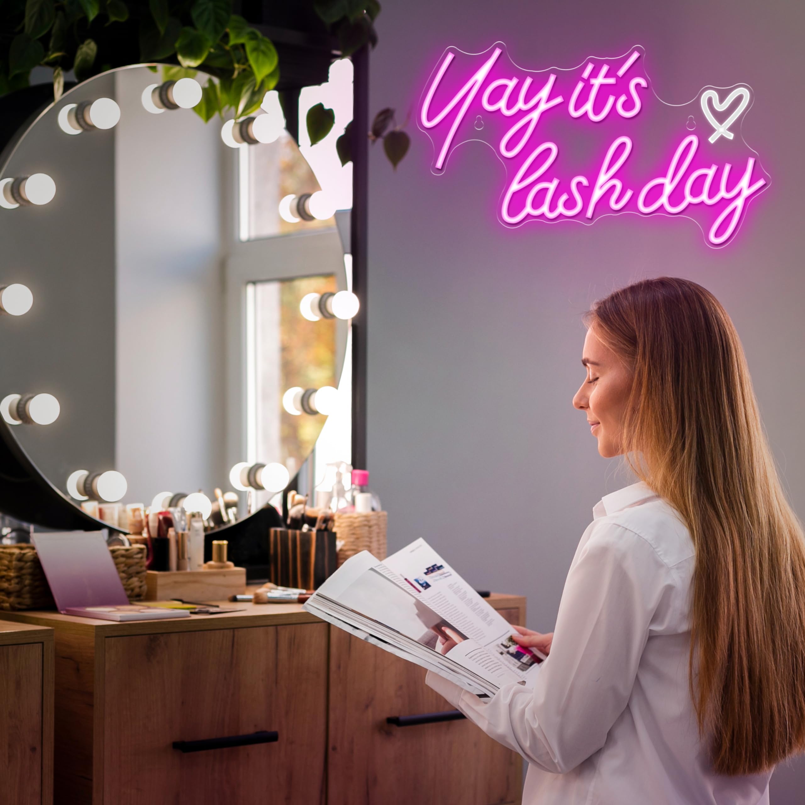 Kavaas Neon Lash Sign - 16.5" LED Light for Lash Room Decor, Beauty Salon, Great Gift for Lash Techs, Color: Lash Day