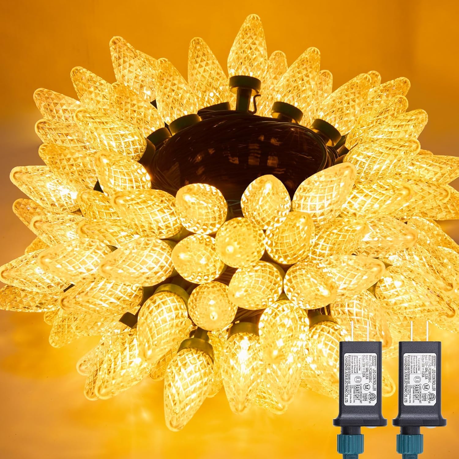 Brightown C9 Christmas Lights - 200 LED, 162 FT, Waterproof, 8 Modes, Warm White