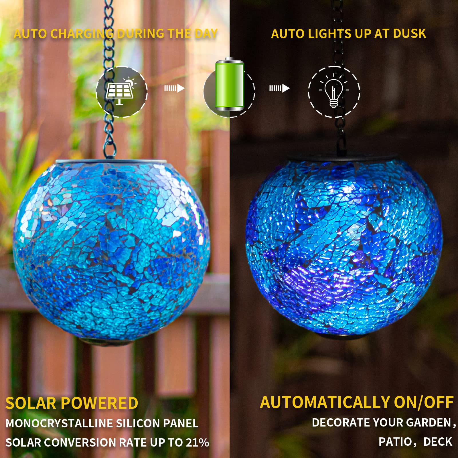 Vcuteka Solar Lanterns - Waterproof Hanging Led Mosaic Glass Lights For Patio & Garden Decor