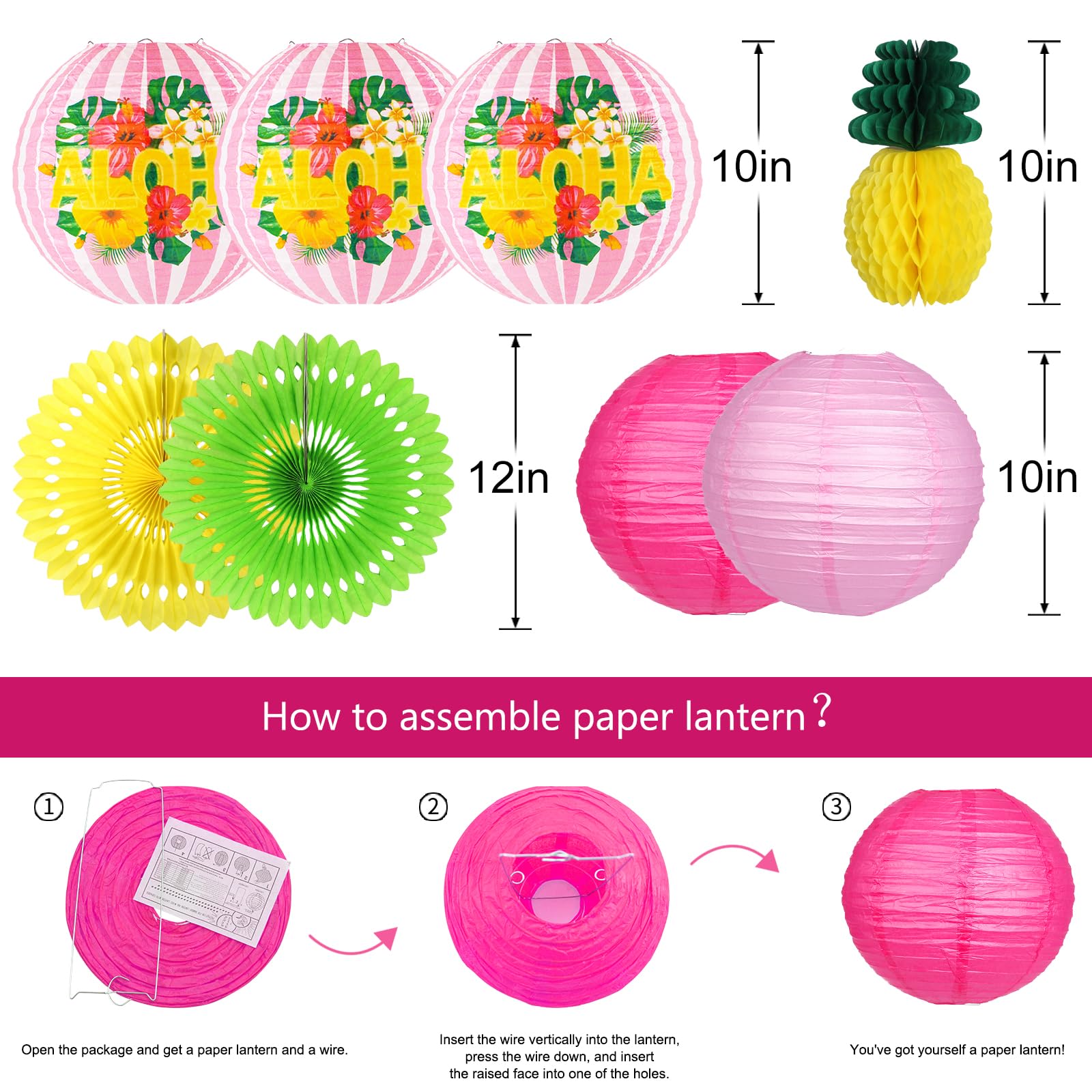 Zilue Luau Party Decorations, Aloha Paper Lanterns Tropical Parrot Birds Tissue Paper Fans Pineapple Honeycomb Decorations For B