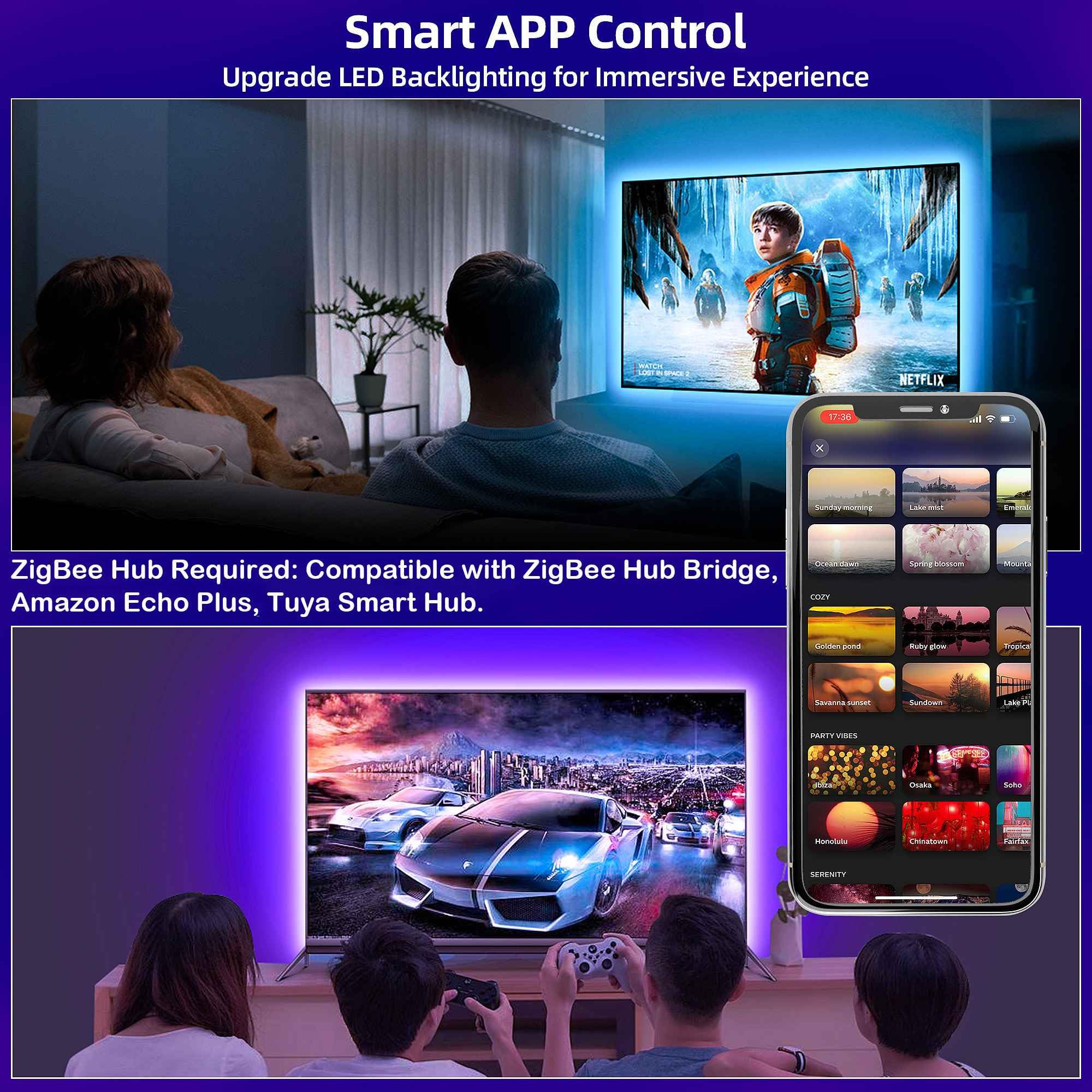 GIDERWEL Smart ZigBee 3.0 USB LED Strip Light Kit, RGBCCT, 2m, for APP/Alexa Voice Control, Model ZC05M-USB