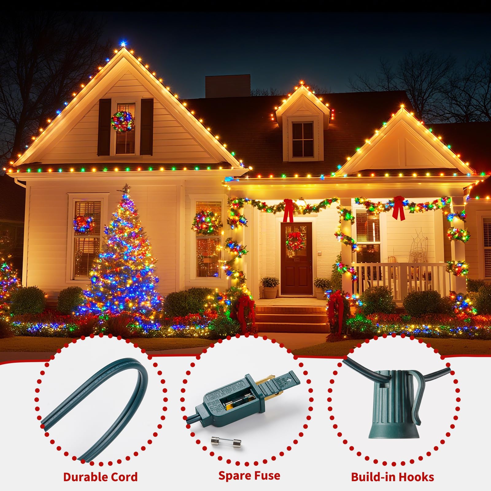 Brightown 25FT C9 Bulb String Lights - Multicolor Outdoor Christmas Lights with Green Wire, 25 Bulbs, Plastic Decor for Patio & Party