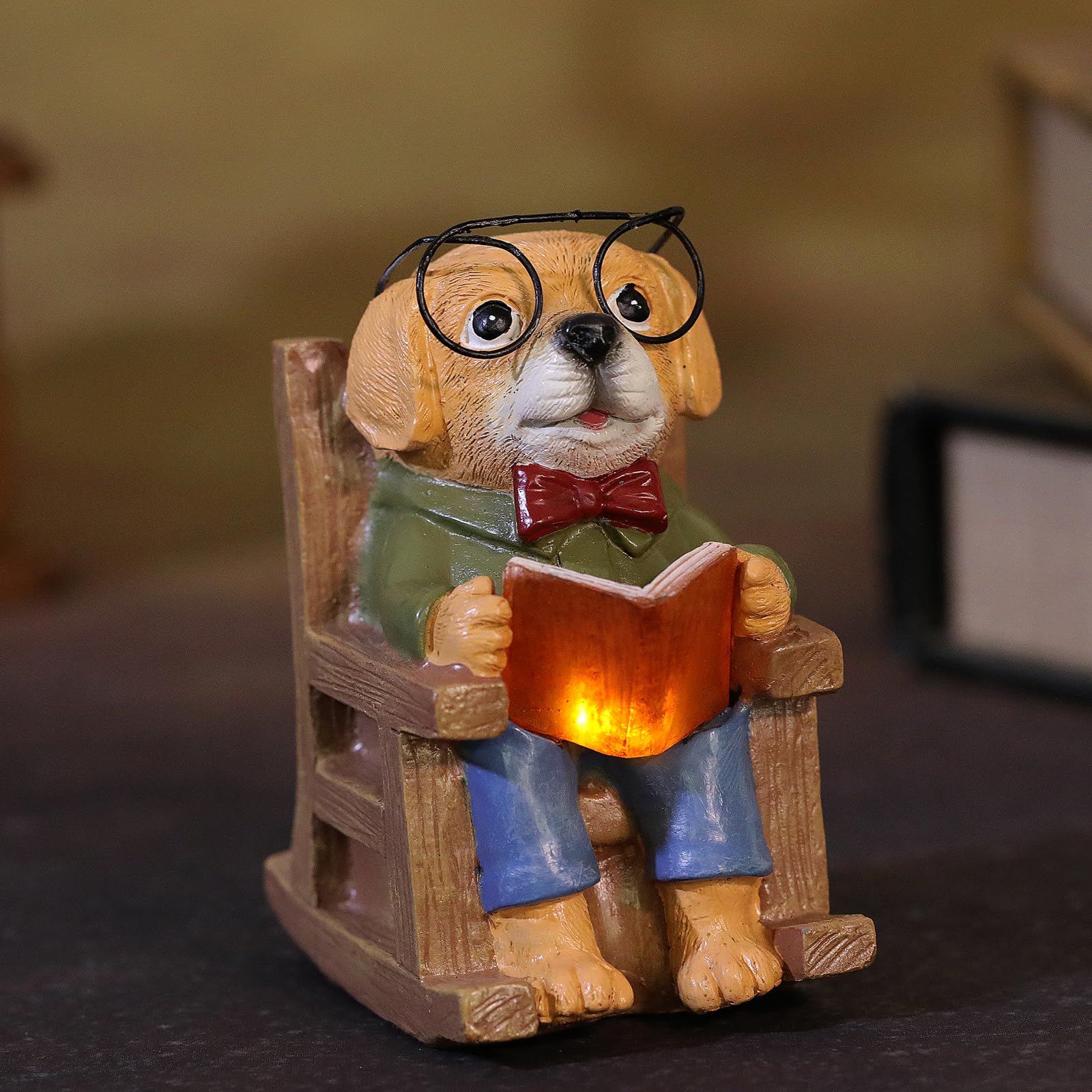 FOXMIS Solar Garden Decor Statues Dog Figurines Mini Fairy Garden Accessories Outdoor Lights,Garden Art Patio Porch Balcony Yard