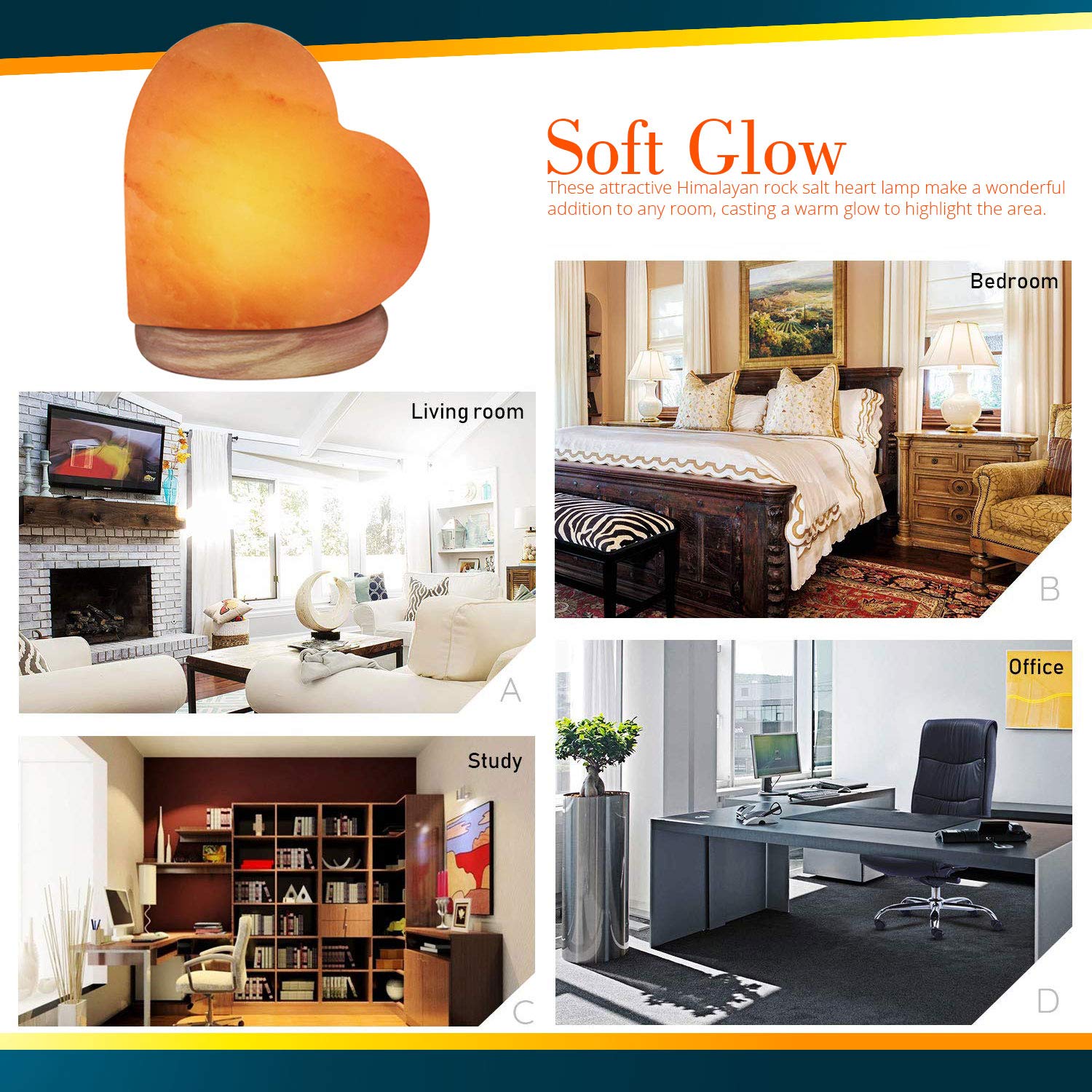 Himalayan Glow Salt Lamp 944AC-1, Hand Crafted with Wooden Base, USB Plug, 4-5 LBS, Multicolor, Pink