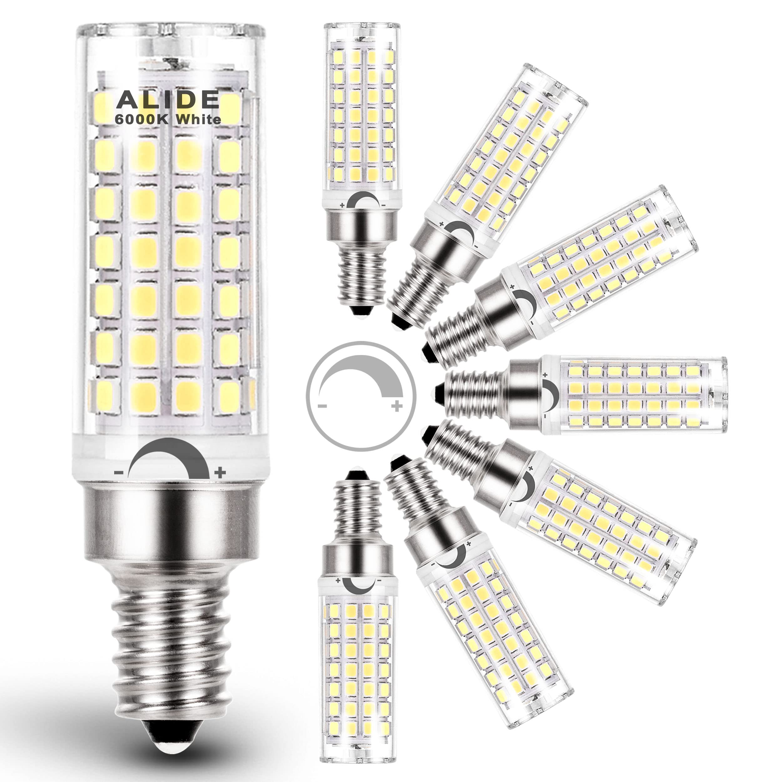 Alide E12 C7 Dimmable Led Candelabra Bulbs Kx 2000 60 Watt Replacement, 6000K Daylight White T6 110V 120V Small Base E12 Led Bul