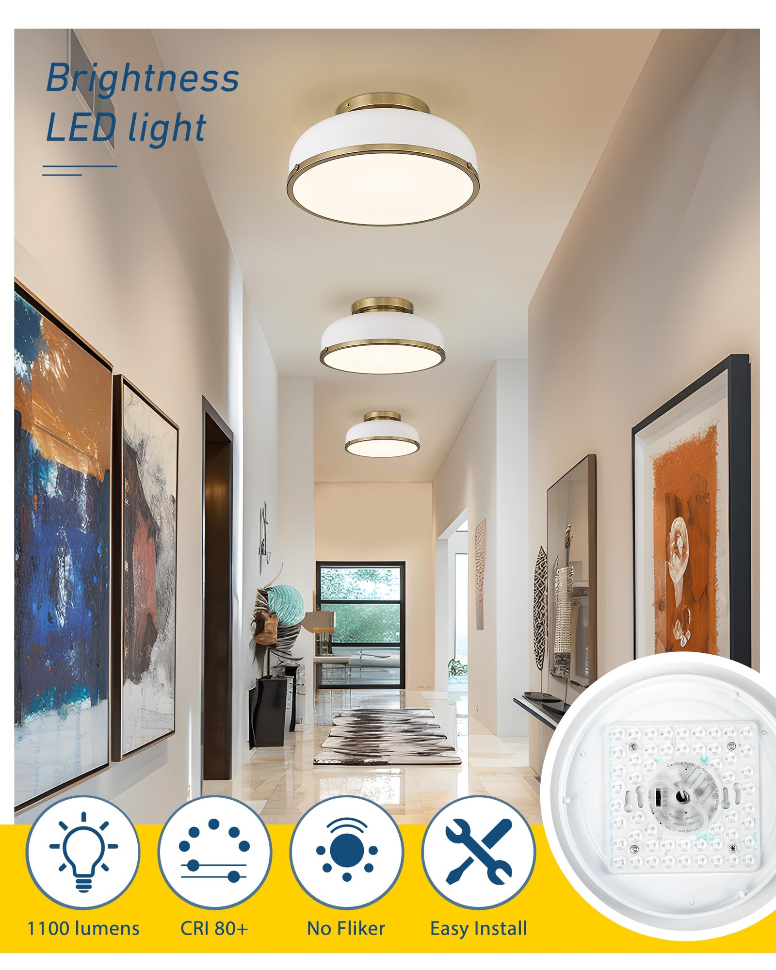 Kudos Ceiling Light, 12-Inch Led Flush Mount Ceiling Light, White And Gold Finish, 24W/1100Lm Light Fixtures Ceiling Mount For Living Room,Hallway, 3000K/3700K/4500K/5100K/6000K Adjustbale, Kdcl15-Wt