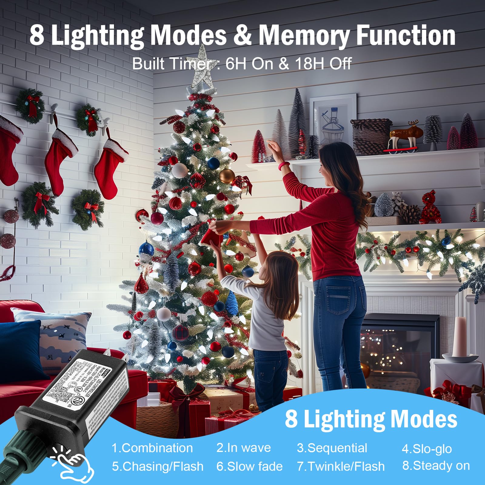 Brightown 2 Pack C9 Christmas Lights - Total 162 Ft 200 Led String Lights With Timer & 8 Modes, Waterproof Connectable Green Wir