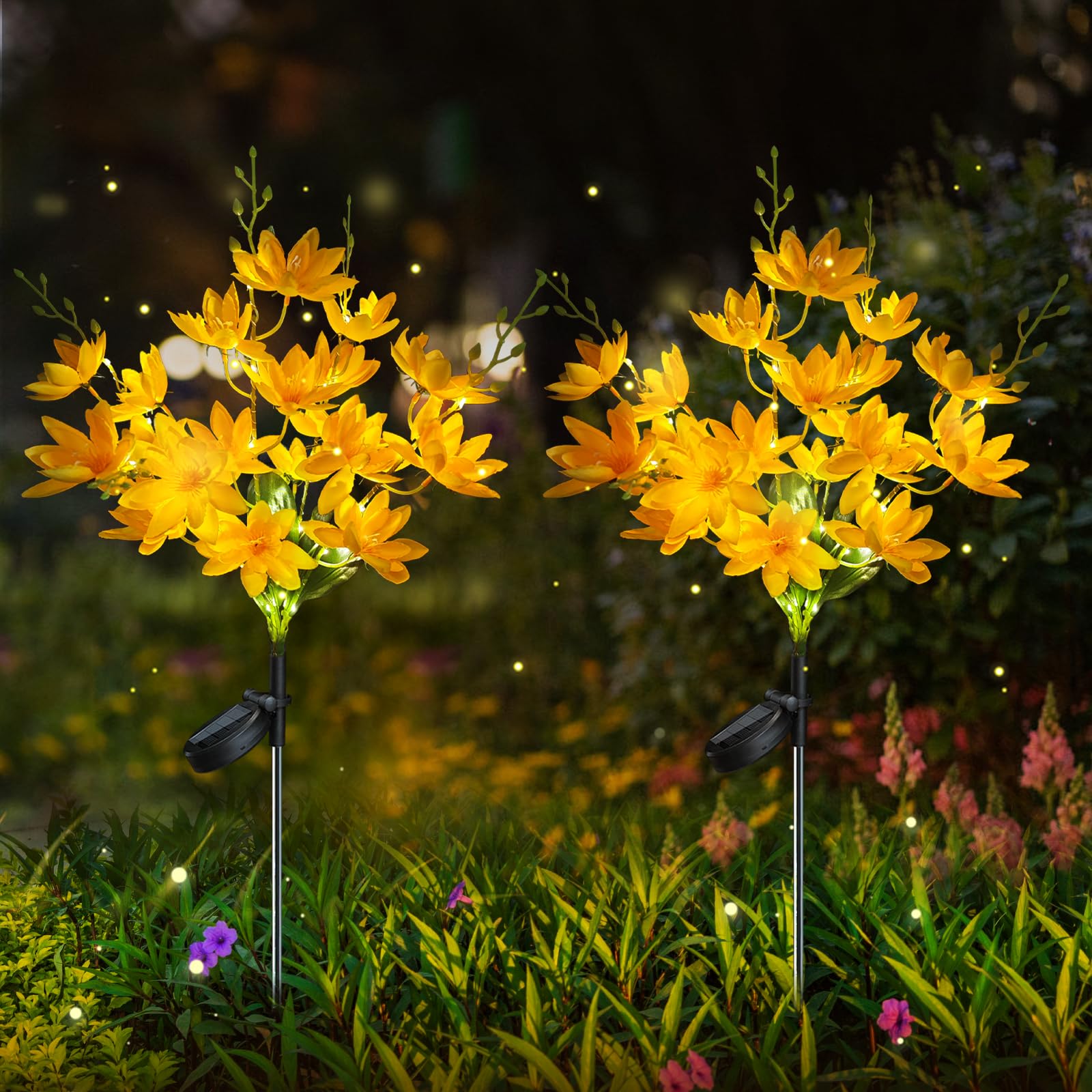 Neporal Solar Flowers Outdoor Waterproof IP65, 5-Head Snow Lotus with 20+ Flowers, Warm LED Light & 2 Lighting Modes, Decorative
