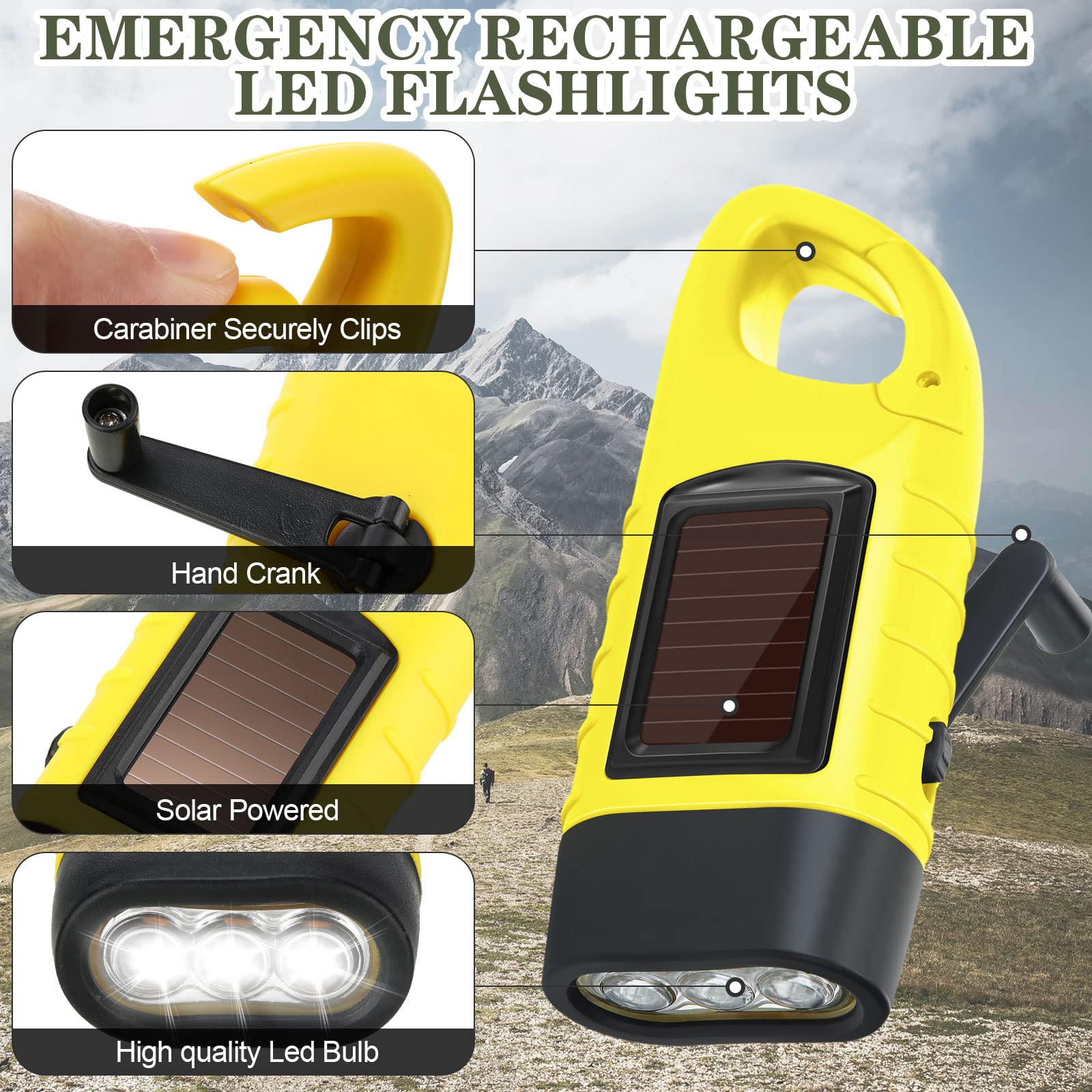Leelosp 9 Pieces Hand Crank Flashlight Solar Powered Flashlight For Emergencies Dynamo Rechargeable Led Survival Light For Outdo