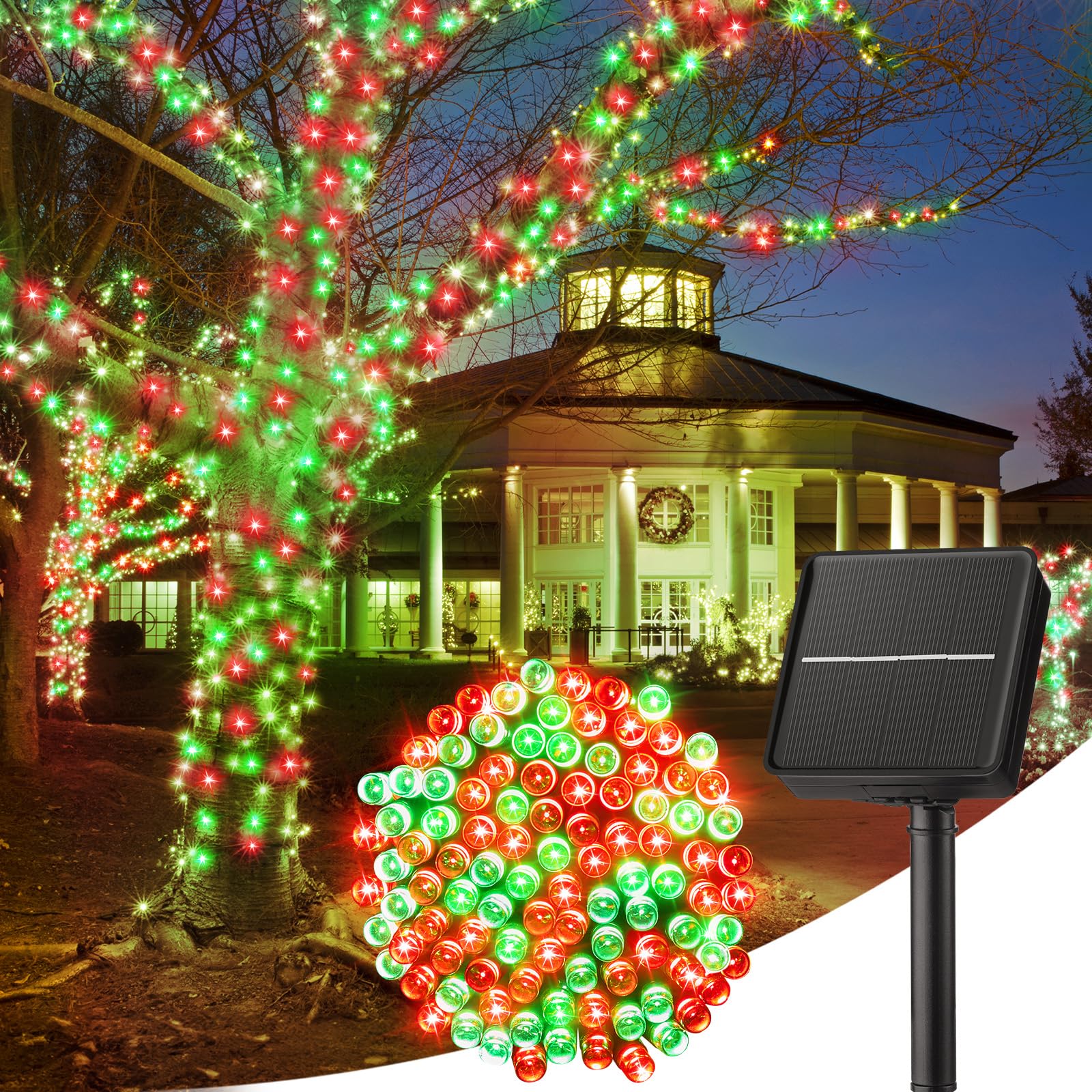 Minetom Solar Christmas Lights Outdoor Waterproof, 40FT 100 LED Solar Lights with 8 Modes, Solar Christmas Outdoor Decoration, Solar String Lights for Outside House Tree Party Yard, Red & Green