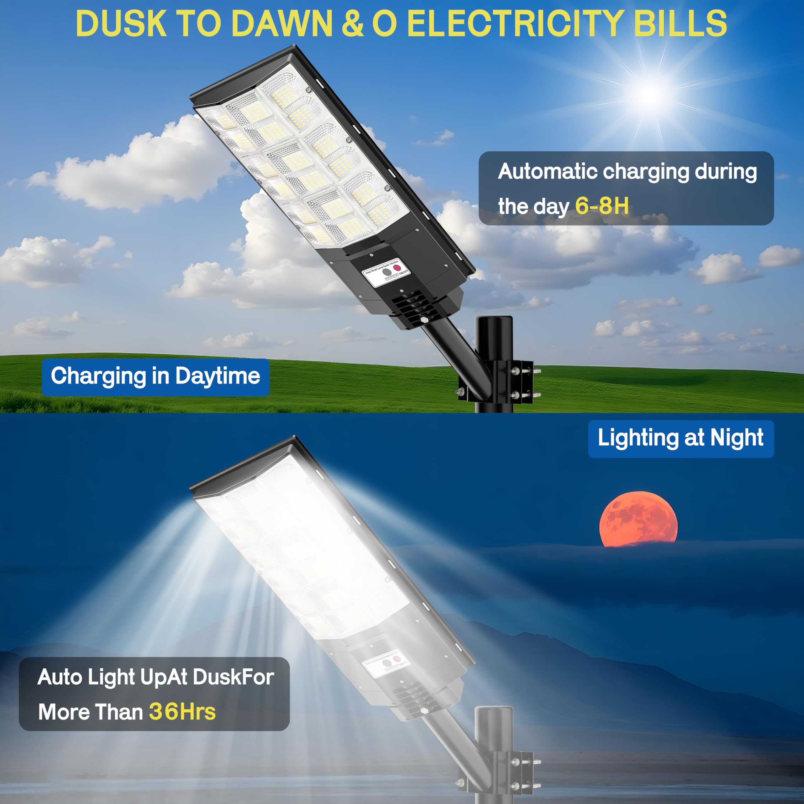 ZARKURE Solar Street Lights - Waterproof 6500K LED Flood Light, Motion Sensor, Remote Control, Model YT0004-M, Ideal for Parking Lot & Garden