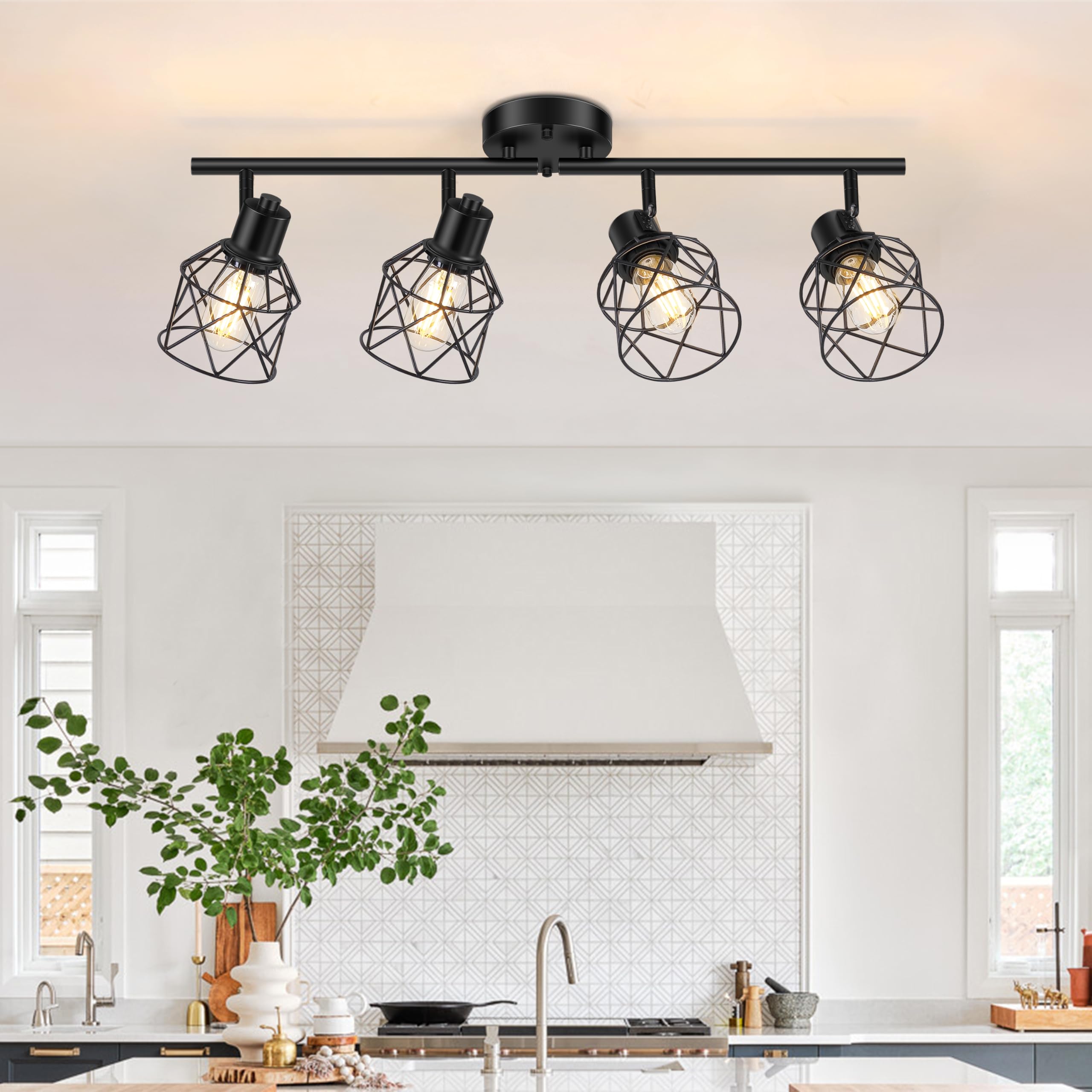 Baocuz 4-Lights Semi Flush Mount Ceiling Light, Adjustable Multi-Directional Light Fixtures, Rotatable Farmhouse Light Fixtures 