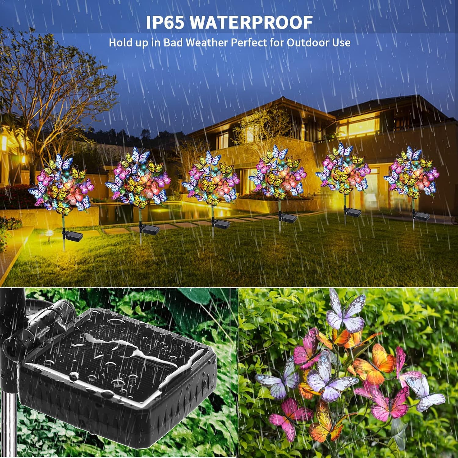 Adecorty Solar Garden Lights 176 LED Butterfly Design 8 Pack Waterproof Colorful Outdoor Decor