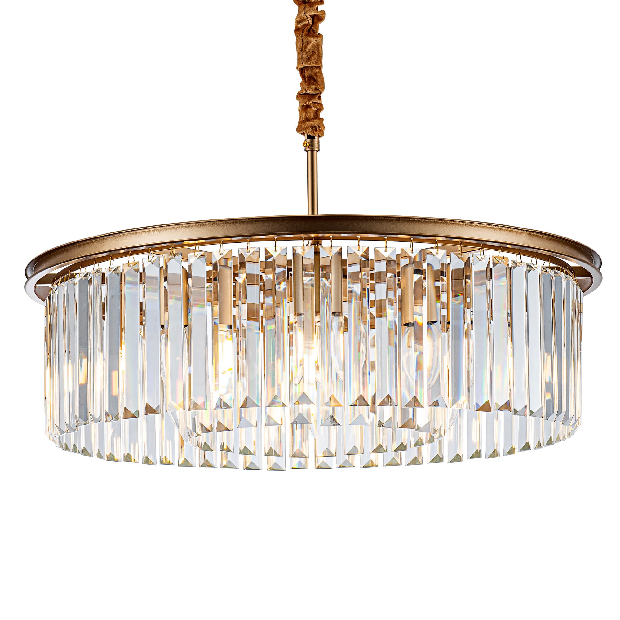 Faibra 23" Gold Crystal Chandelier 8-Light Modern Crystal Pendant Ceiling Light 2-Rings Luxury Chandeliers,For Dining Room Kitchen Island Living Room Bedroom