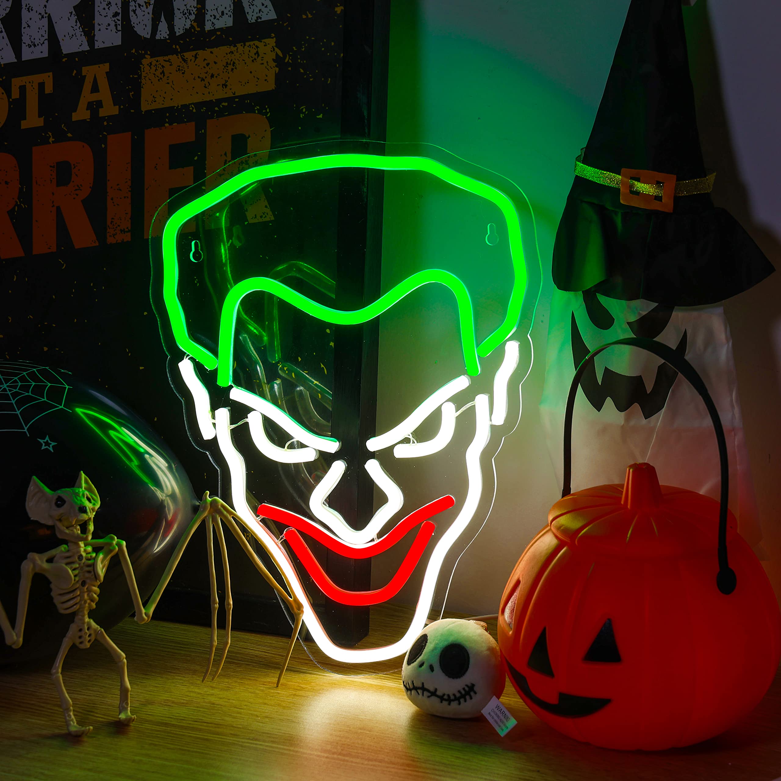 Joker Neon Sign USB Powered for Room Decor, LED Neon Light Sign Dimmable for Wall Art, Anime Neon Sign for Kids Bedroom Man Cave Birthday Gift 14 * 10.4 Inches