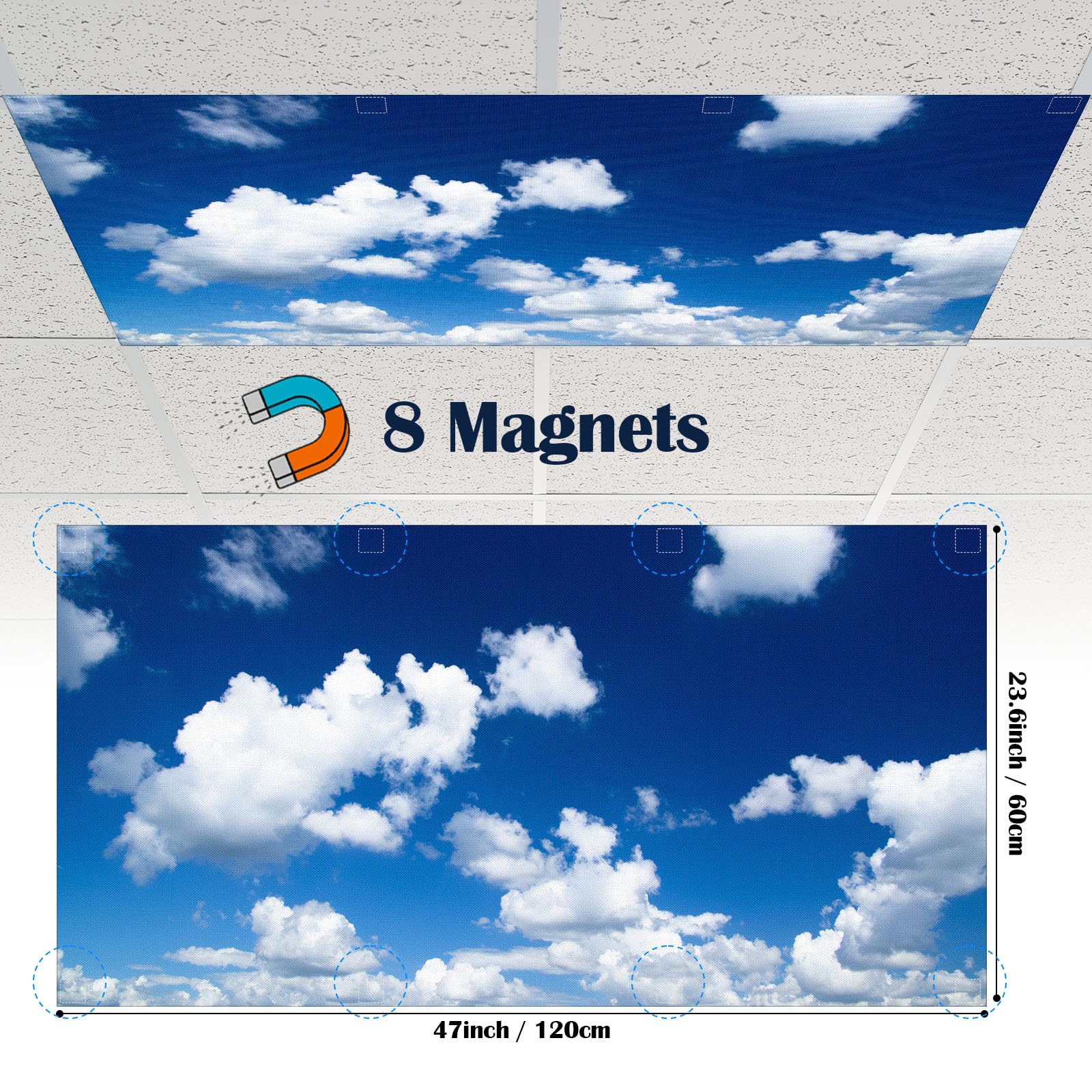 6 Pcs Fluorescent Light Covers With 48 Magnets Decorative Magnetic Light Filters For Ceiling Classroom Office Kitchen Decoration