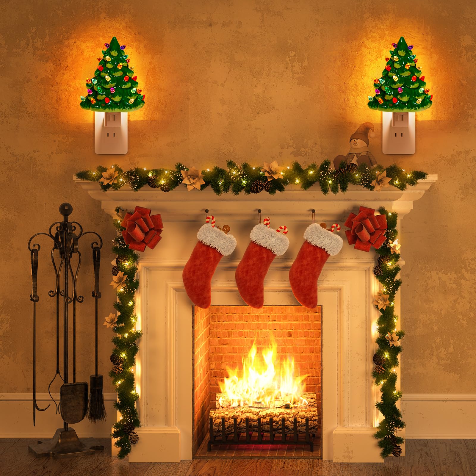 Brightown Ceramic Christmas Tree Night Light - 2 Pack 6 Christmas Decorative Ceramic Tree With On/Off Switch  Vintage Christmas Night Light For Bedroom Bathroom Living Room Porch Holiday Decor