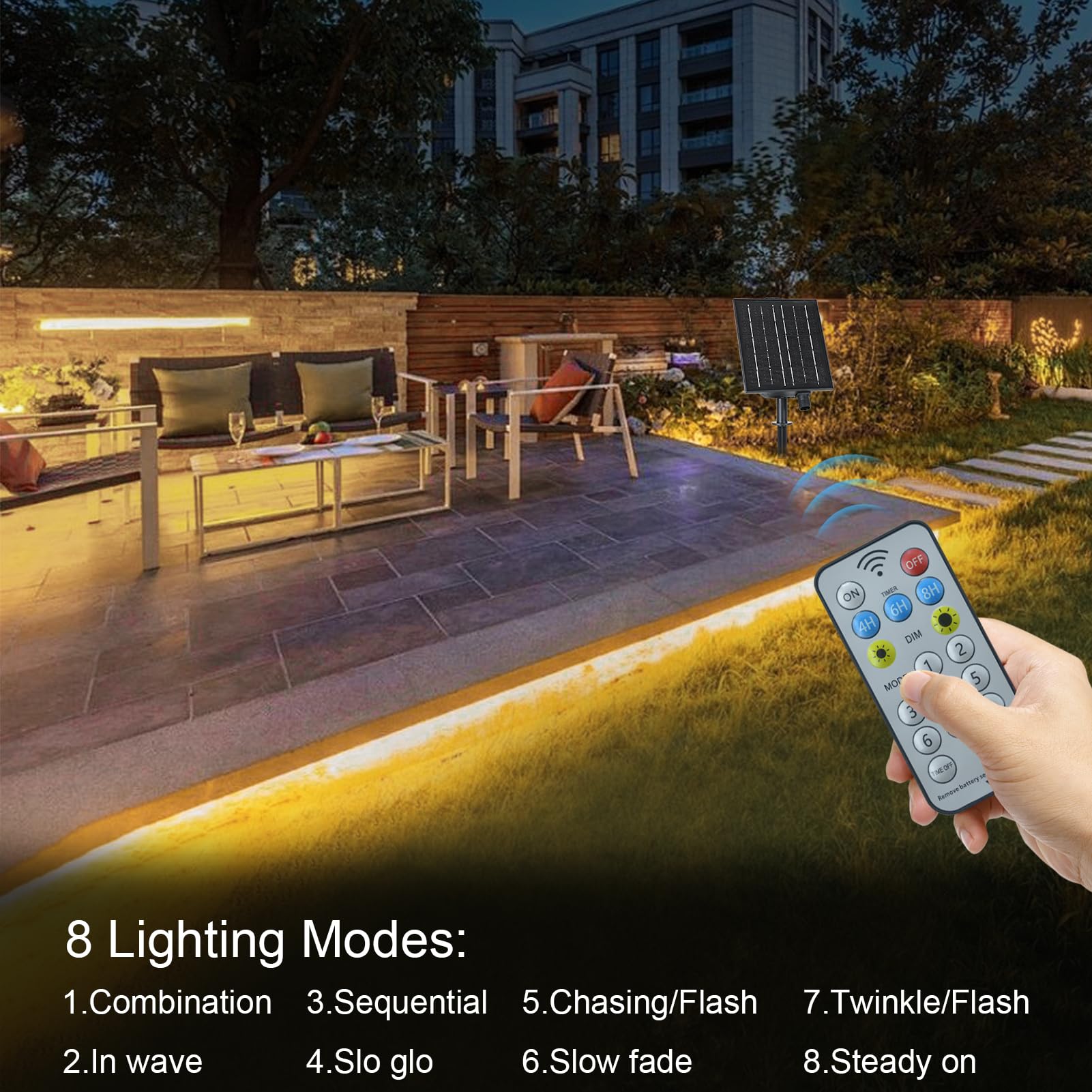 Zaiyw 32.8Ft Solar Led Strip Lights Outdoor, Ip68 Fully Waterproof Strip Lights With Timer Remote Dim, Self-Adhesive Cuttable Li