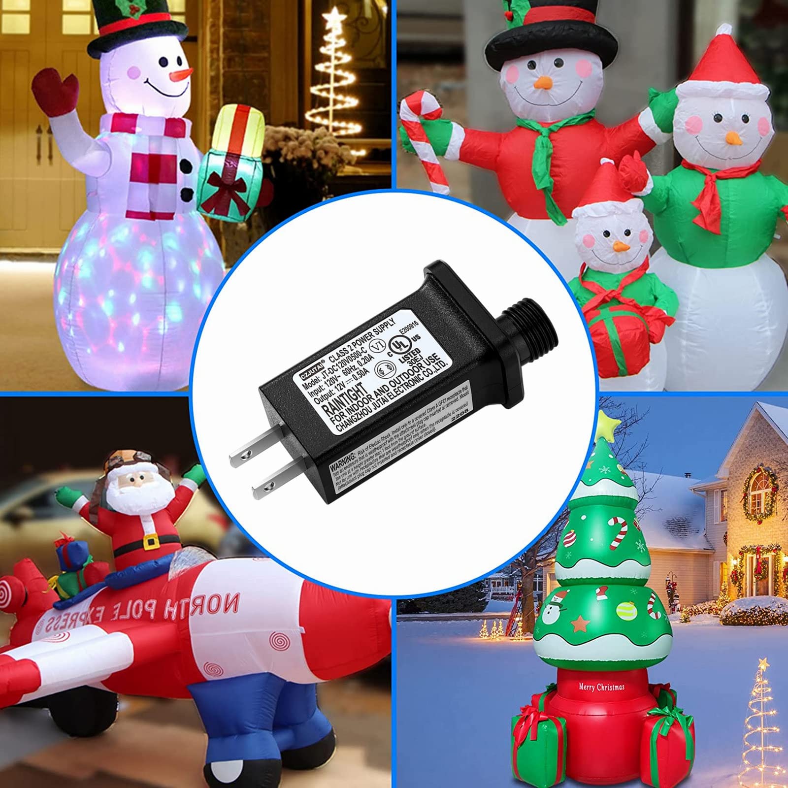 Airoads 12V LED Transformer Power Supply, 0.5A Class 2 Controller for Christmas Lights, Black, Model 12V6W, IP44 Rated