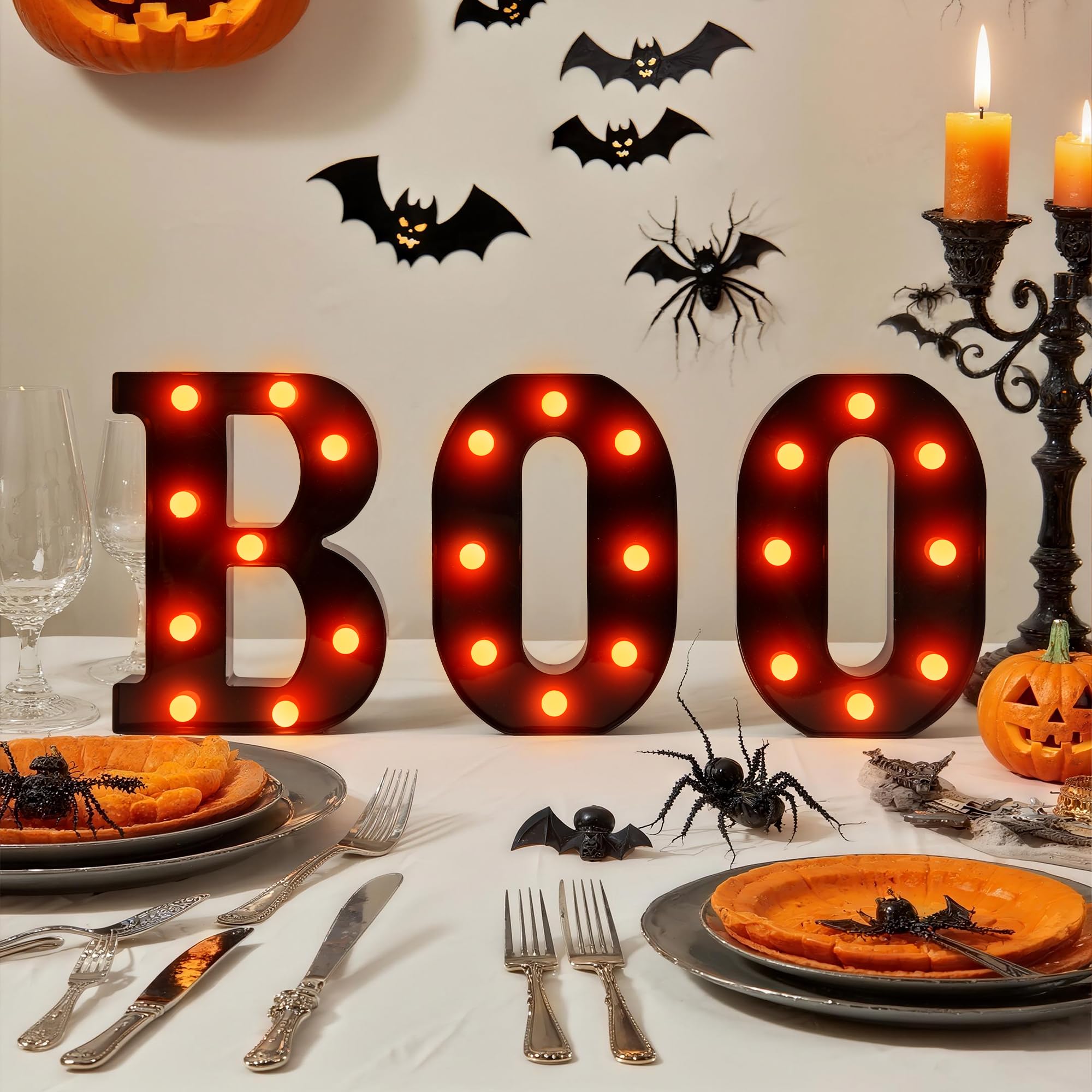 NWLIGHT Halloween LED Marquee Letters Set - 3 Pcs Black Lights with Orange Glow, Battery Operated, 6.69x5.31x8.86 inches
