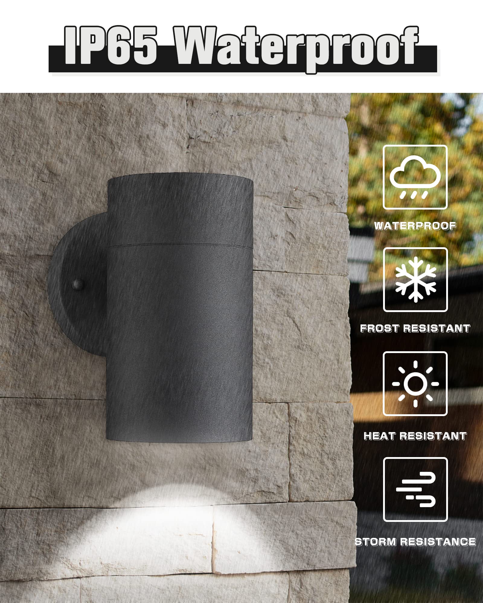Ken & Ricky Outdoor Wall Light Sconce, Matte Black, Metal, 1 Pack, Model KR3309-W-1PK-A for Porch, Garage, Patio, Entryway