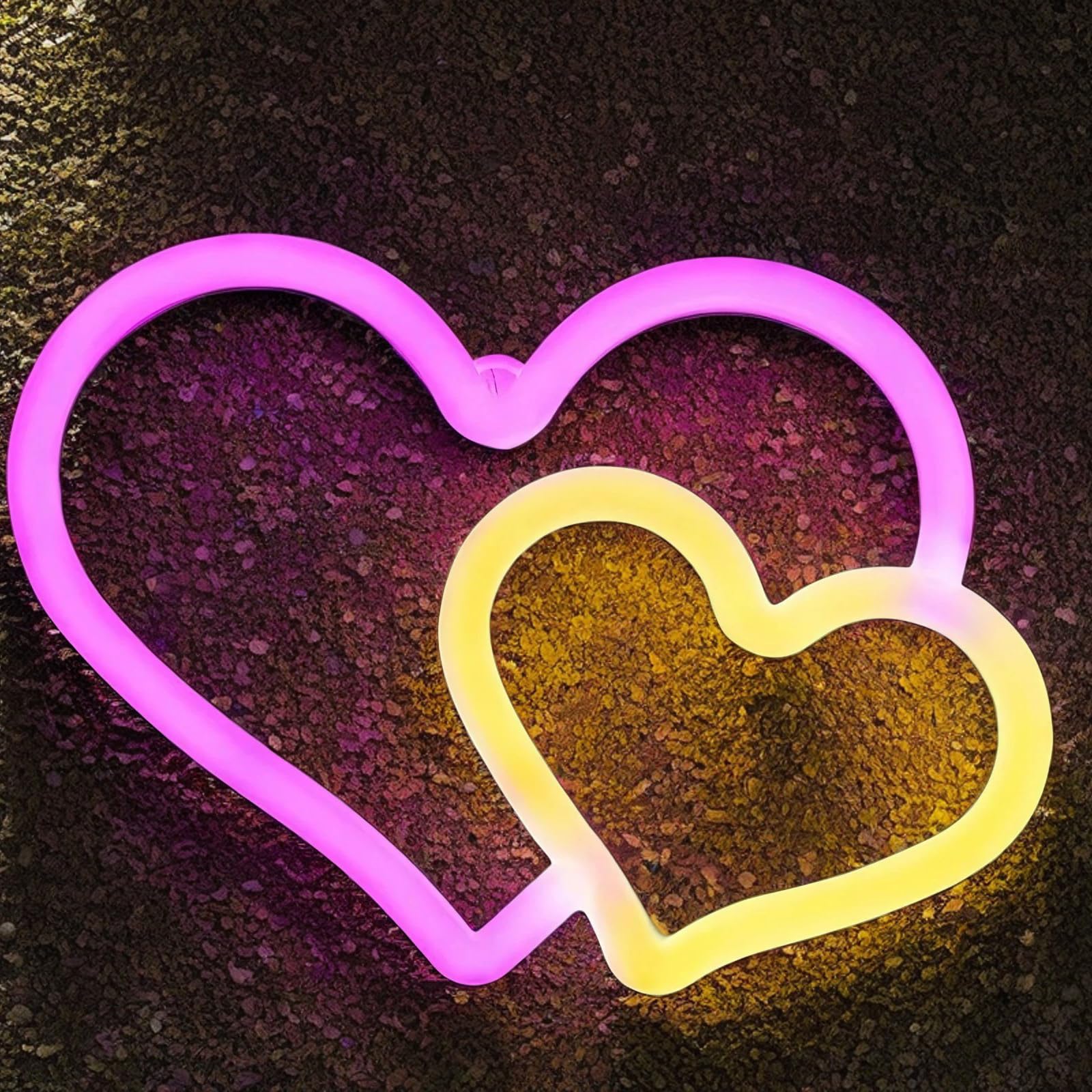 BRIGHTDECK Heart Neon Sign, LED Wall Décor, Battery Operated/USB Powered, 5x5 inches, Pink/Warm White, Model 001