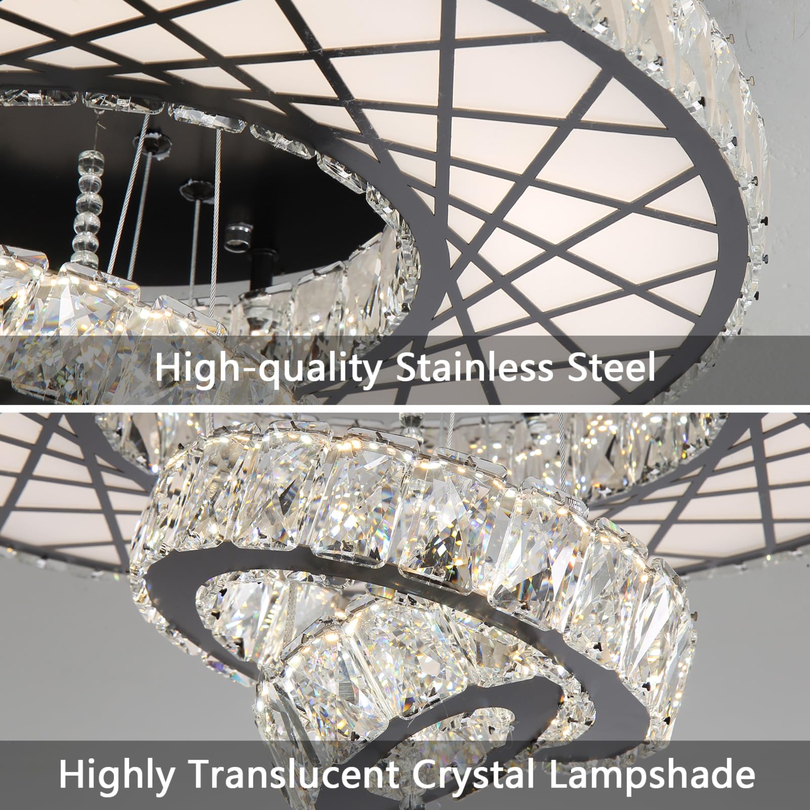 Haixiang 20 Inches Crystal Ceiling Light Modern Glam Chandelier Elegant Remote Dimmable Lighting Fixture Black Lamp