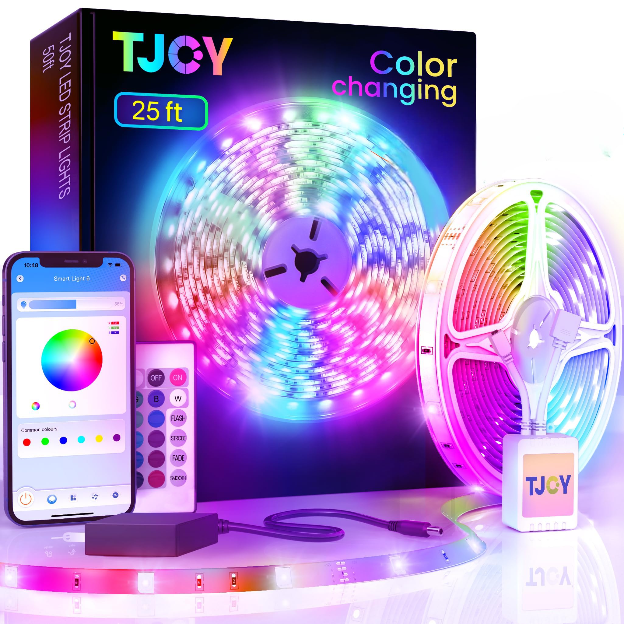 TJOY 25ft Bluetooth LED Band Lights  Music Sync 5050 LED Light Band RGB Color Changing LED Lights