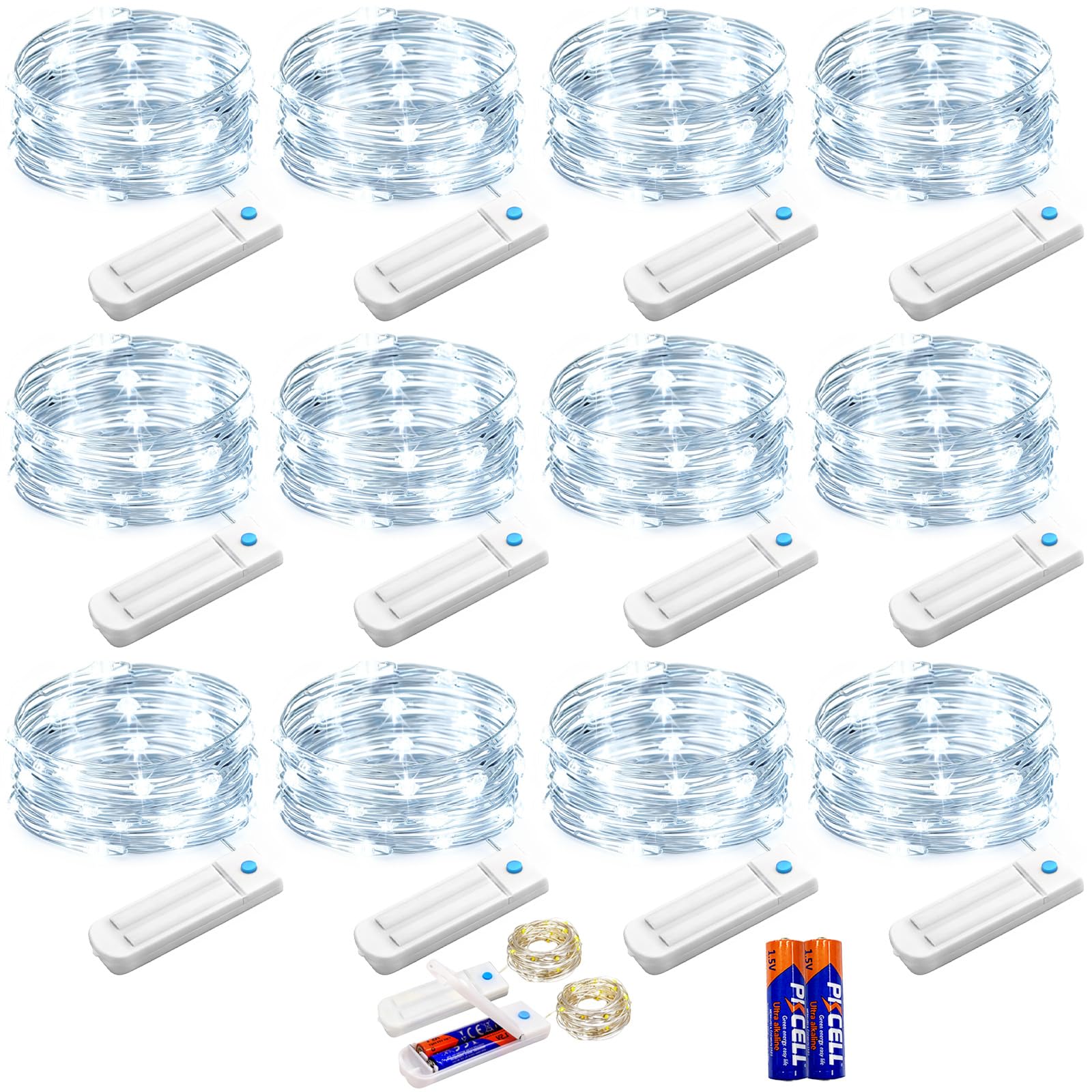 Yjfwal 12 Pack 10Ft 30Led Starry String Lights, Waterproof, Battery Operated, Cool White, 8 Modes Timer For Diy, Wedding, Party, Garden Decor
