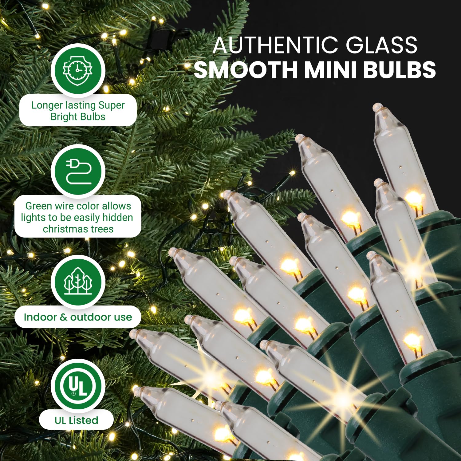 Christmas Uniquely LED Twinkle Lights - Matches Incandescent Exactly - 14 of 100 Lights Twinkle - Indoor Outdoor - 100 Warm Whit