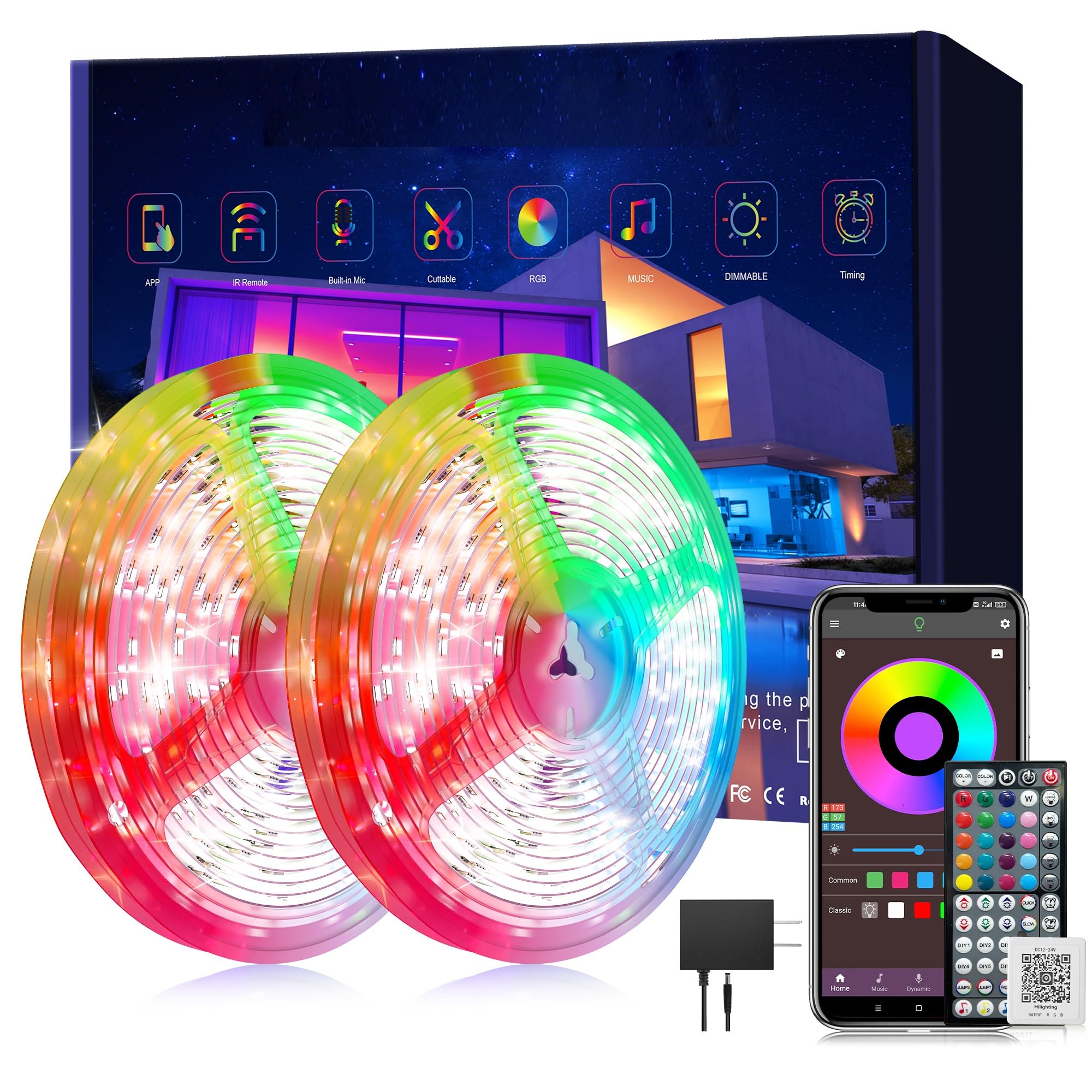 Ledagic RGB LED Strip Lights, 250ft (2x125ft), Color Changing, Music Sync, Remote & App Control, Model Led-rgb003-9