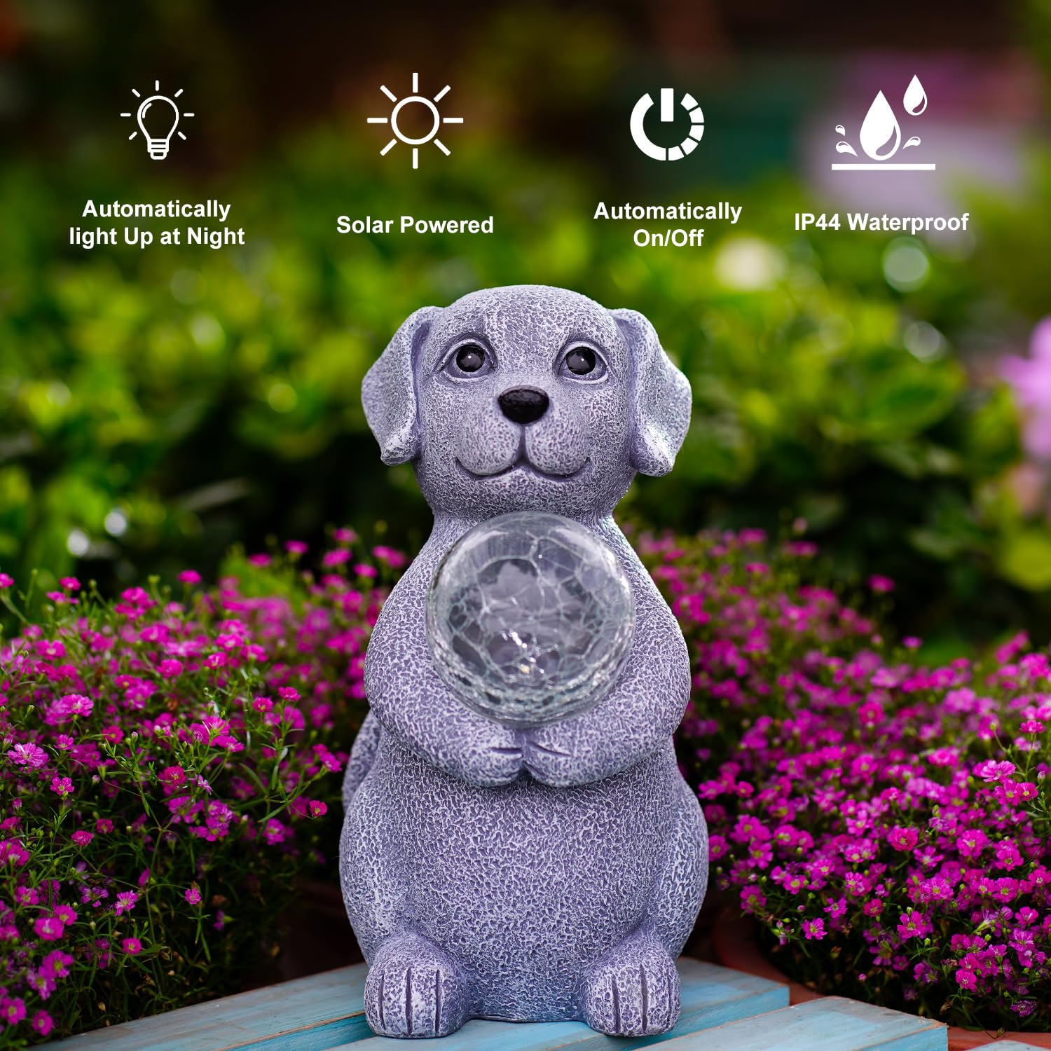 Tiejiajiang Solar Dog Statue - 8.4&quot; Gray Decor With Led Gazing Ball For Garden & Lawn